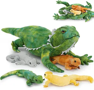Tezituor 5 Pieces Realistic Stuffed Lizard Set with Babies,26.4 Inch Large Plush Bearded Dragon Animal Toy Gifts for Boys