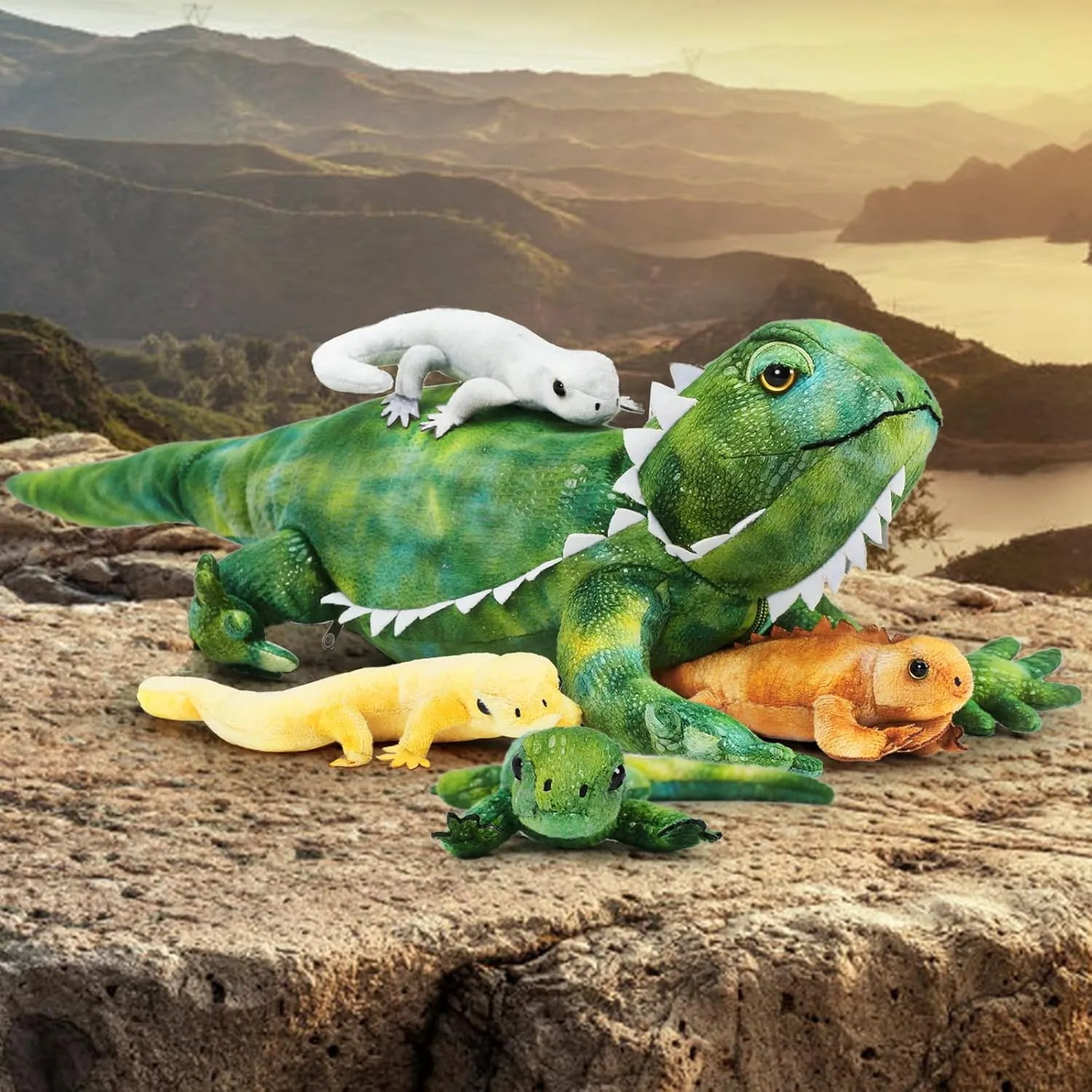Tezituor 5 Pieces Realistic Stuffed Lizard Set with Babies,26.4 Inch Large Plush Bearded Dragon Animal Toy Gifts for Boys