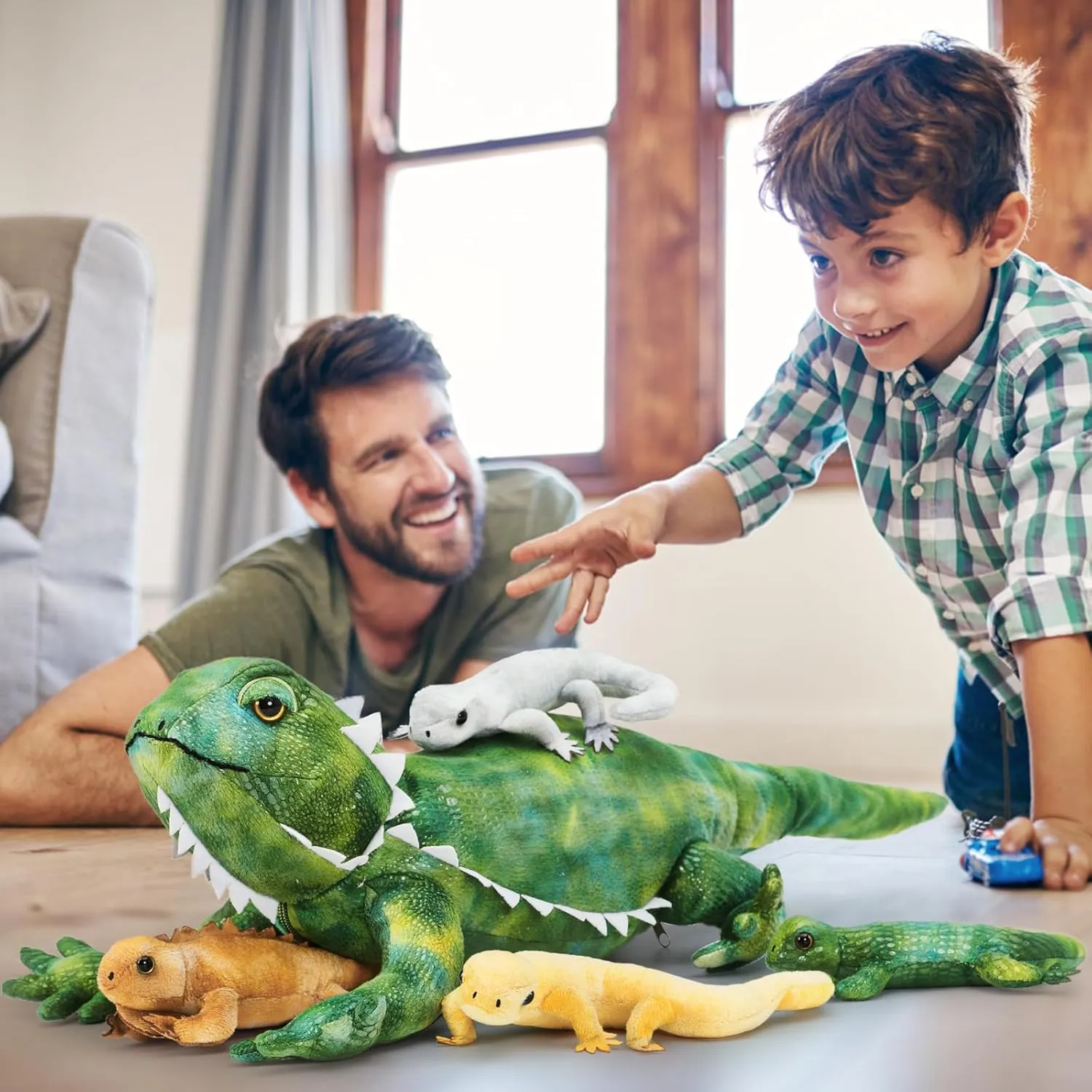 Tezituor 5 Pieces Realistic Stuffed Lizard Set with Babies,26.4 Inch Large Plush Bearded Dragon Animal Toy Gifts for Boys