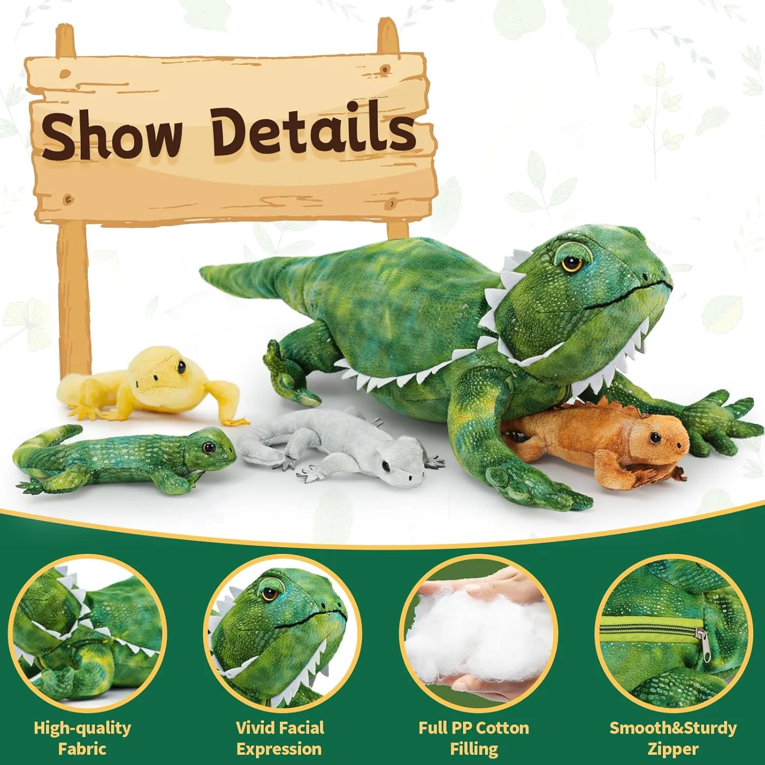 Tezituor 5 Pieces Realistic Stuffed Lizard Set with Babies,26.4 Inch Large Plush Bearded Dragon Animal Toy Gifts for Boys