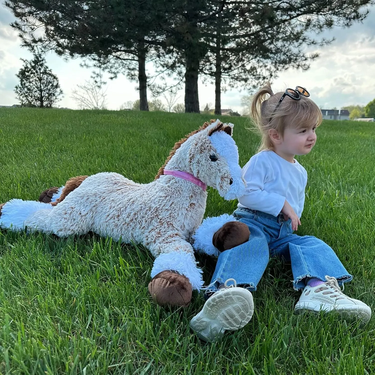 Tezituor Big Stuffed Horse Animal Toy, 35 Inches Large Realistic Horse Plush Pillow, Soft Brown Pony Toys Gift for Kids Girlfriend