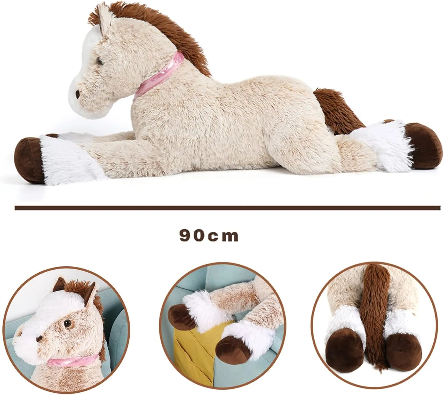 Tezituor Big Stuffed Horse Animal Toy, 35 Inches Large Realistic Horse Plush Pillow, Soft Brown Pony Toys Gift for Kids Girlfriend
