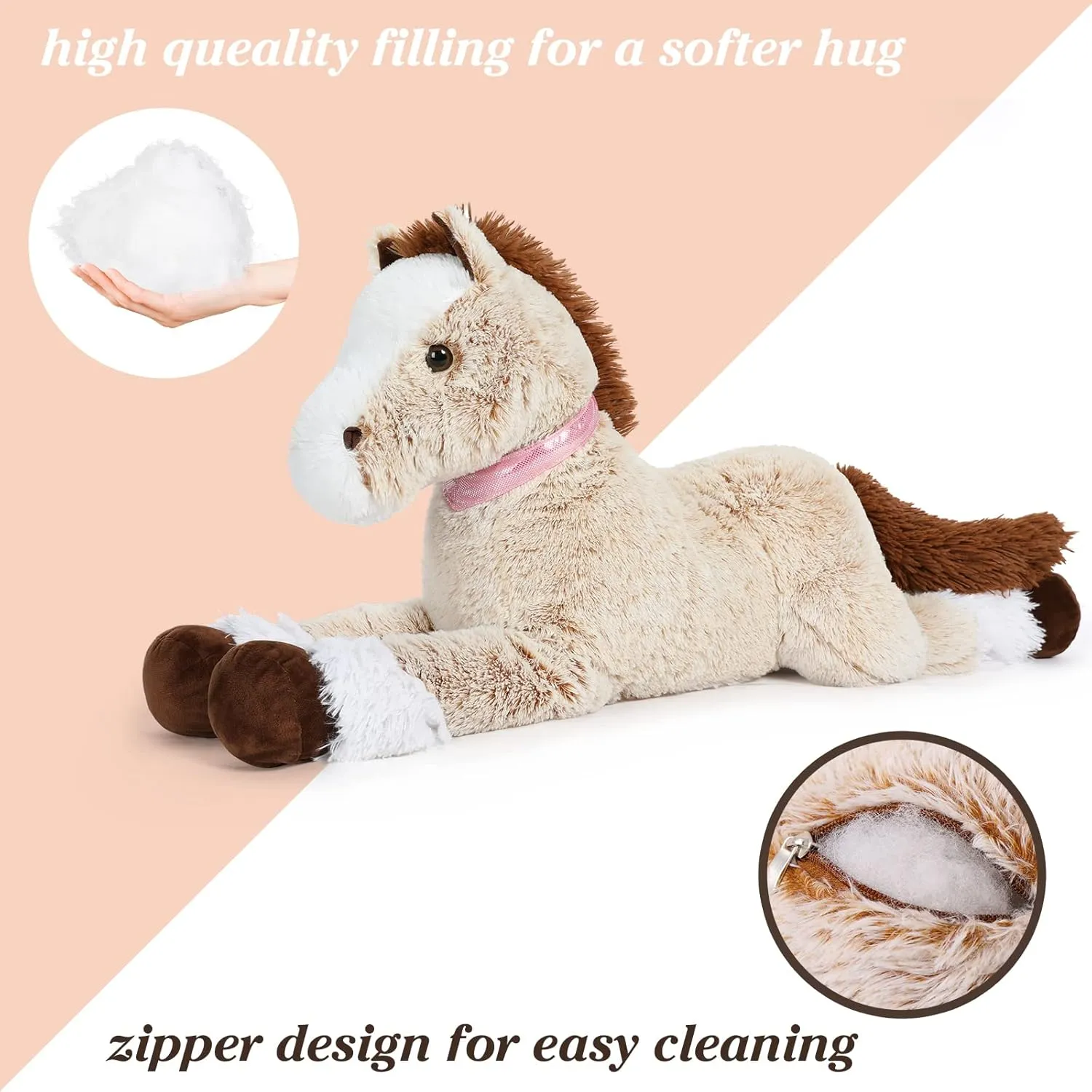 Tezituor Big Stuffed Horse Animal Toy, 35 Inches Large Realistic Horse Plush Pillow, Soft Brown Pony Toys Gift for Kids Girlfriend