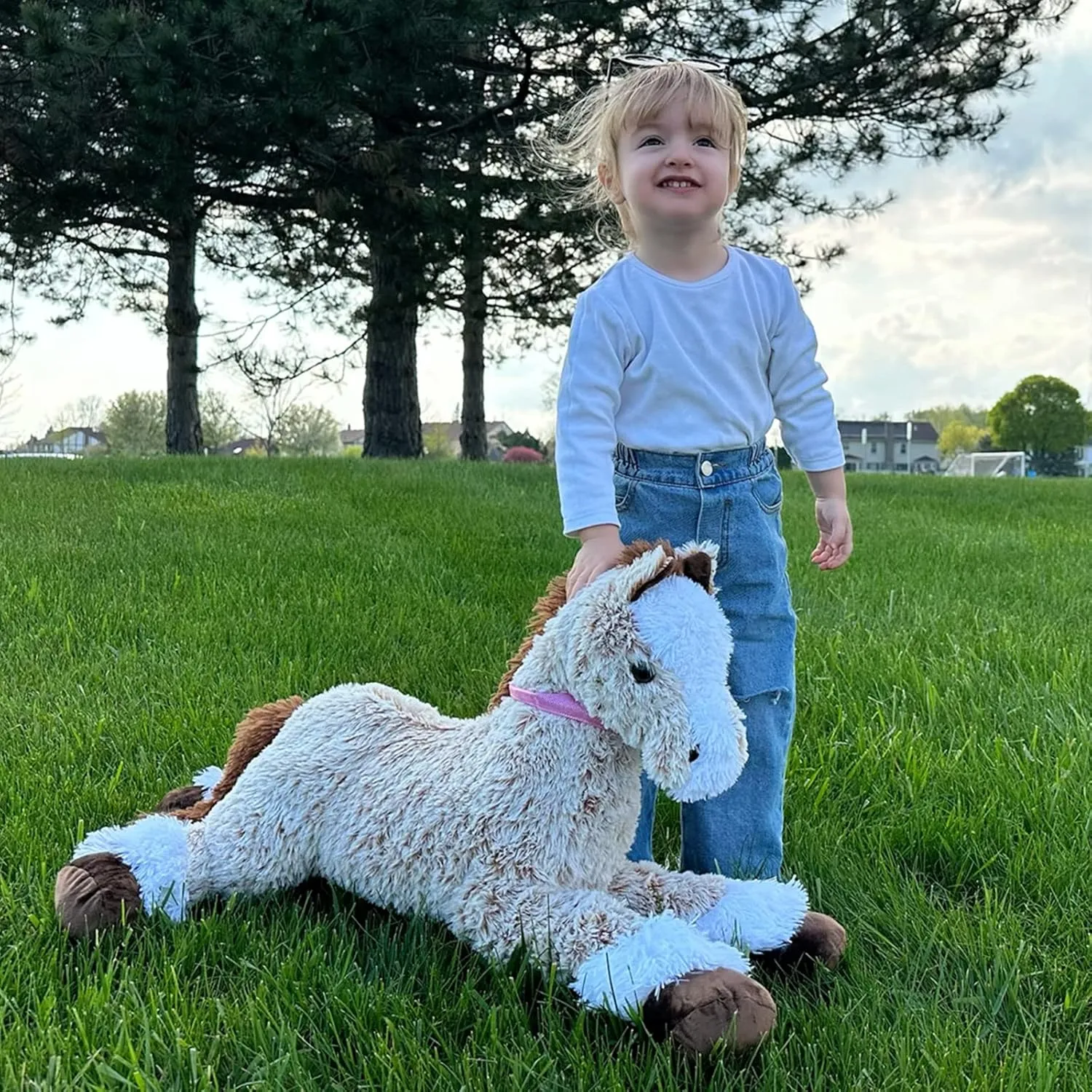 Tezituor Big Stuffed Horse Animal Toy, 35 Inches Large Realistic Horse Plush Pillow, Soft Brown Pony Toys Gift for Kids Girlfriend