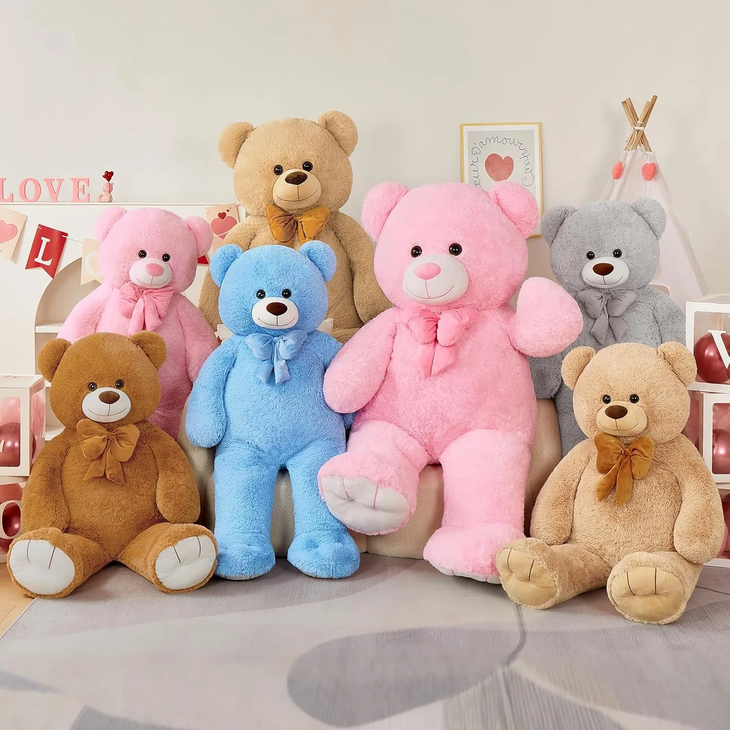 Tezituor Big Teddy Bear 47 Inches, Soft Giant Stuffed Animal Life Size 4 Feet Plush Bear Toy Valentines Christmas Birthday Gift for Girlfriend Kids,Grey