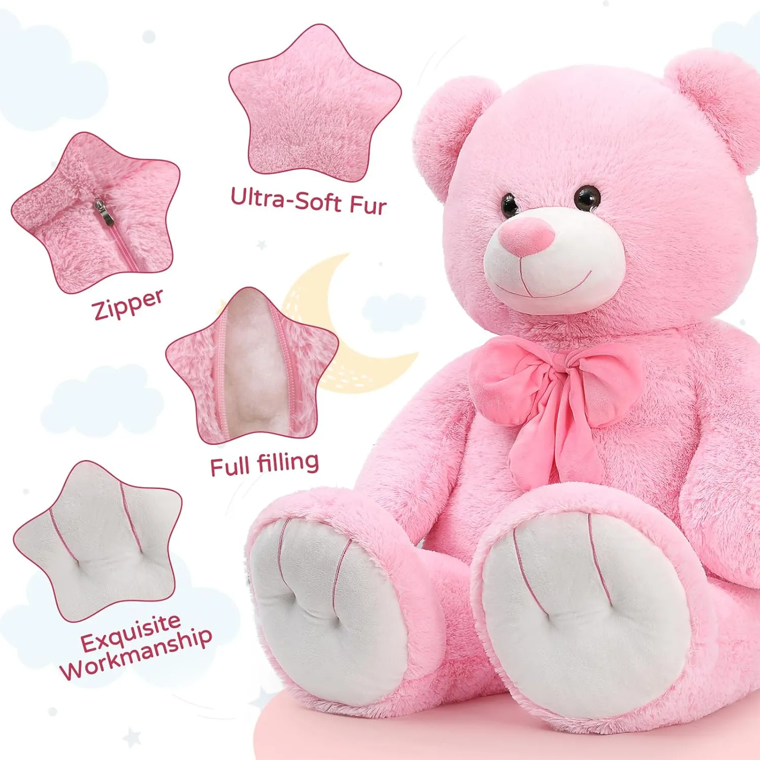 Tezituor Giant Teddy Bear, 47 Inch Soft Big Stuffed Animal Life Size 4 Feet Plush Bear Toy Valentine's Christmas Birthday Gift for Girlfriend Kids,Pink