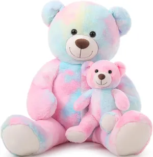 Tezituor Giant Teddy Bear Stuffed Animal 39in, Large Teddy Bear Mommy with Baby, Big Teddy Bear Stuffed Bear for Kids, Girlfriend on Mother's Day, Valentine, Christmas, Baby Shower, Tie-dye Pink