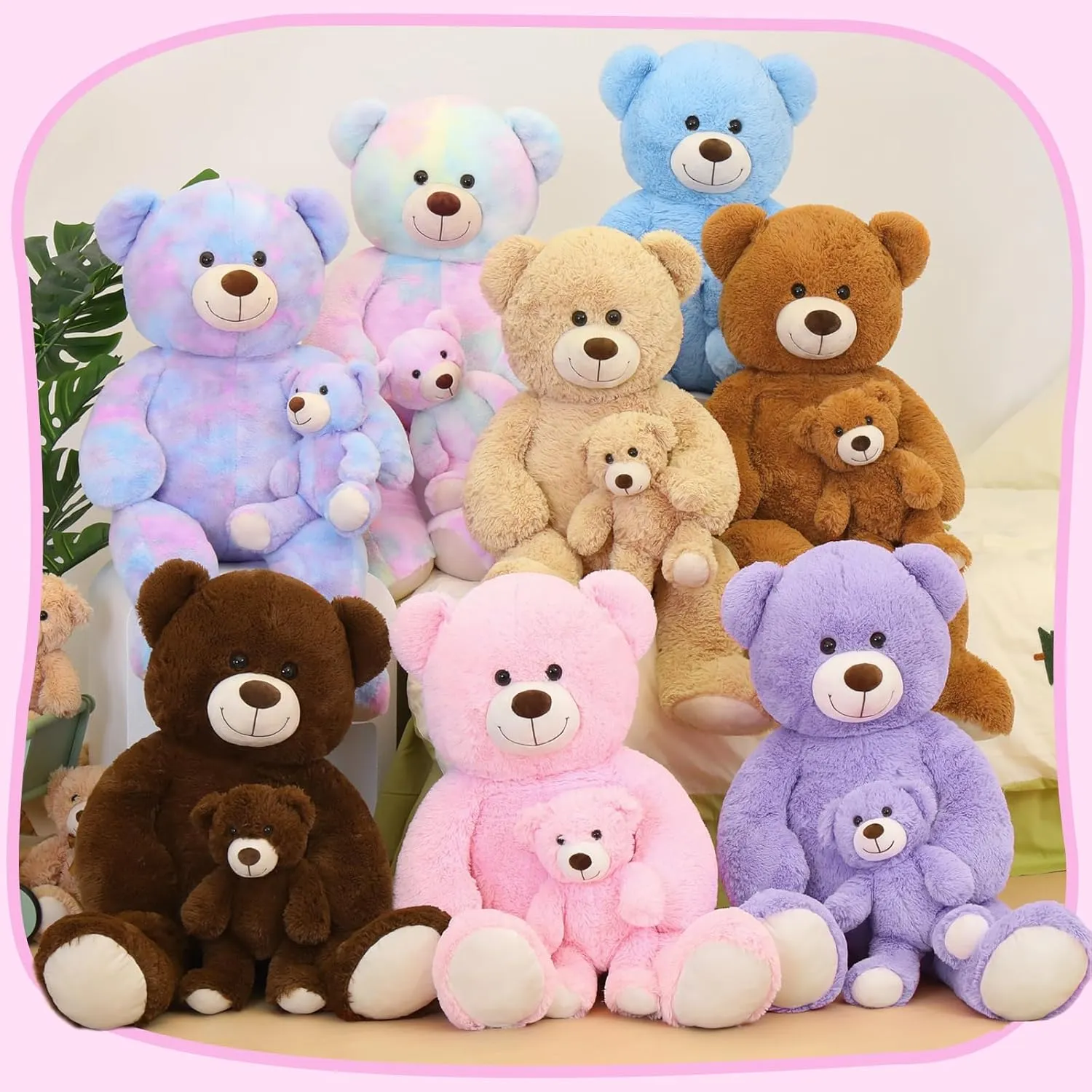 Tezituor Giant Teddy Bear Stuffed Animal 39in, Large Teddy Bear Mommy with Baby, Big Teddy Bear Stuffed Bear for Kids, Girlfriend on Mother's Day, Valentine, Christmas, Baby Shower, Tie-dye Pink