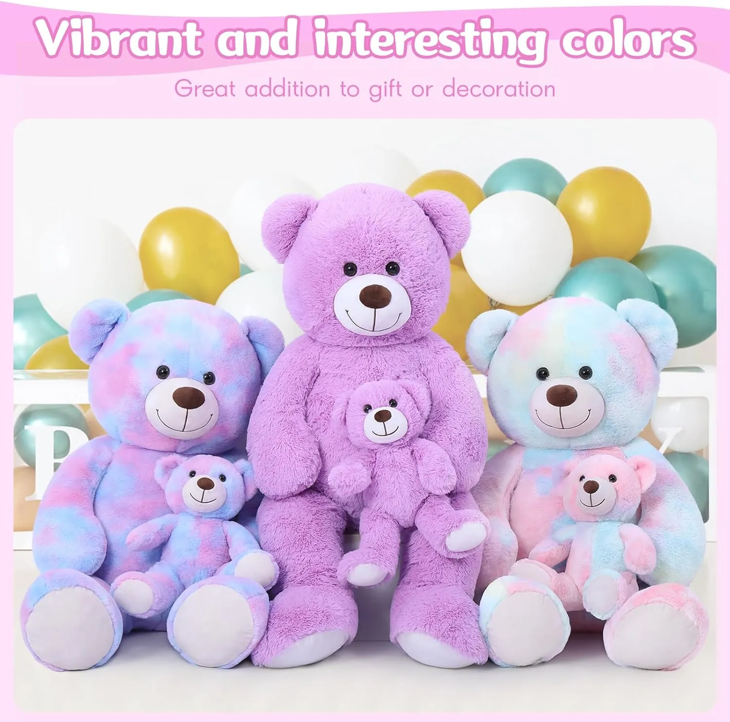 Tezituor Giant Teddy Bear Stuffed Animal 39in, Large Teddy Bear Mommy with Baby, Big Teddy Bear Stuffed Bear for Kids, Girlfriend on Mother's Day, Valentine, Christmas, Baby Shower, Tie-dye Pink