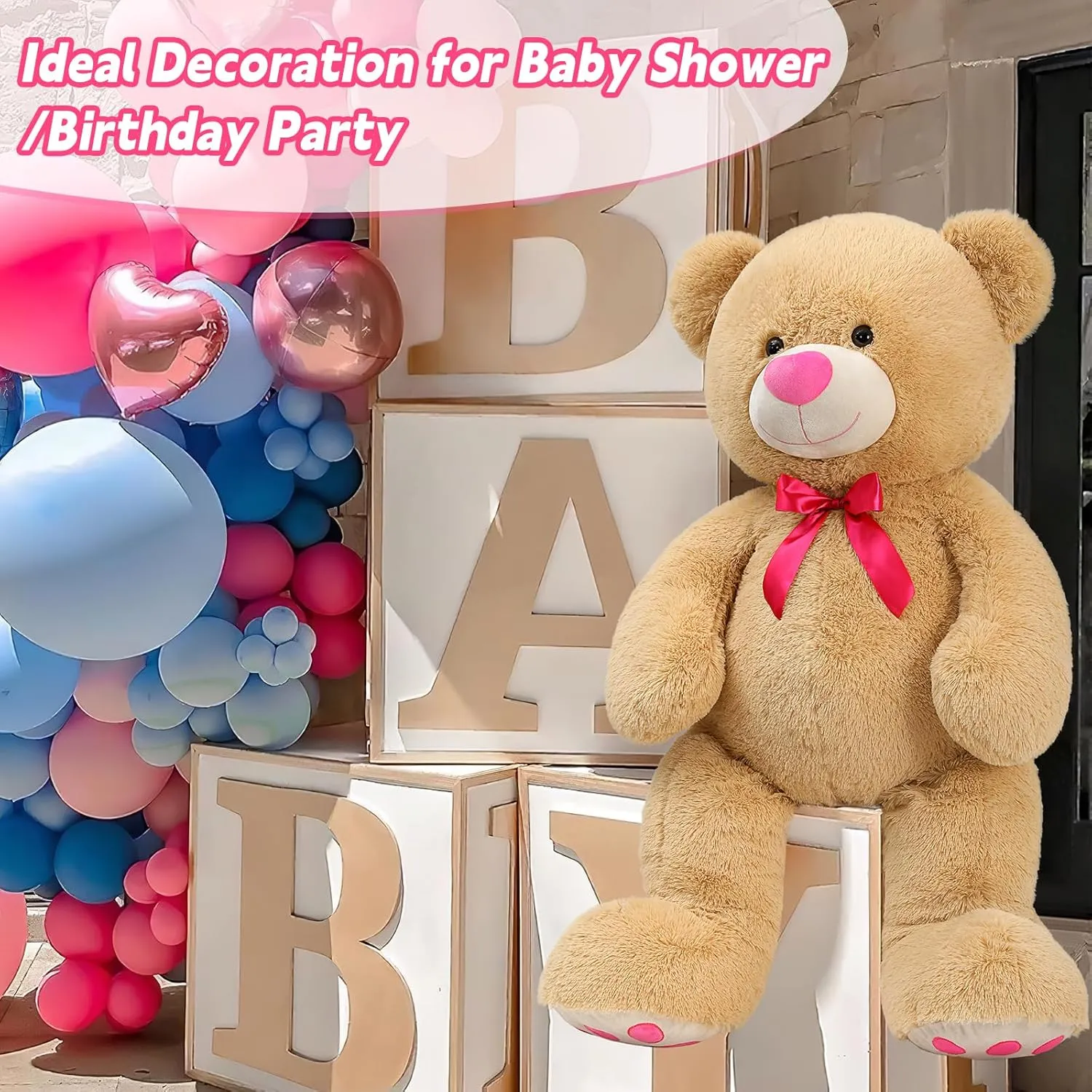 Tezituor Giant Teddy Bear Stuffed Animal 4 Feet, Stuffed Bear Valentine's Gift for Girlfriend Boyfriend Women Wife, Life Size Valentine's Bear Plush for Girl Boy Kids, Plush Teddy Bear for Birthday