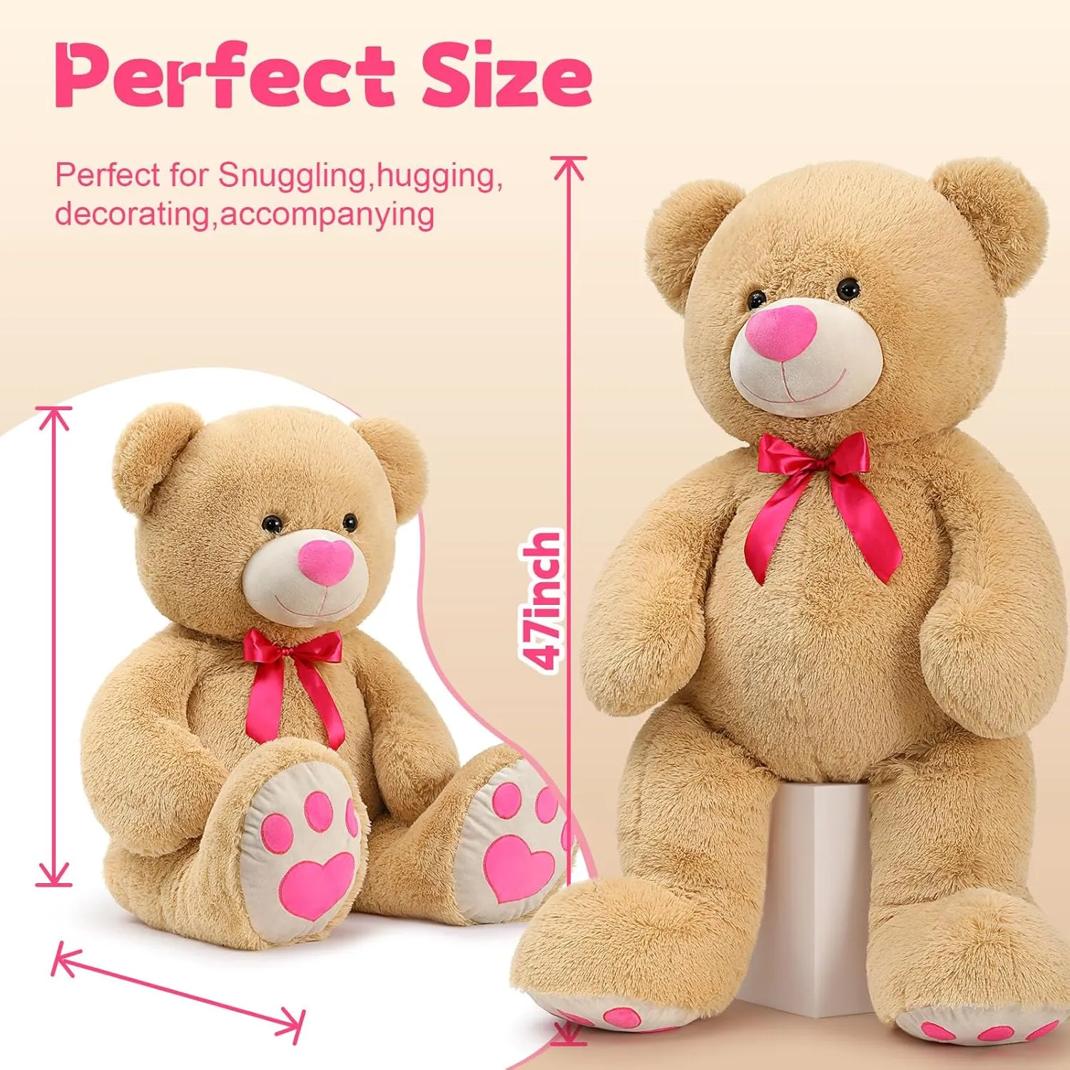 Tezituor Giant Teddy Bear Stuffed Animal 4 Feet, Stuffed Bear Valentine's Gift for Girlfriend Boyfriend Women Wife, Life Size Valentine's Bear Plush for Girl Boy Kids, Plush Teddy Bear for Birthday