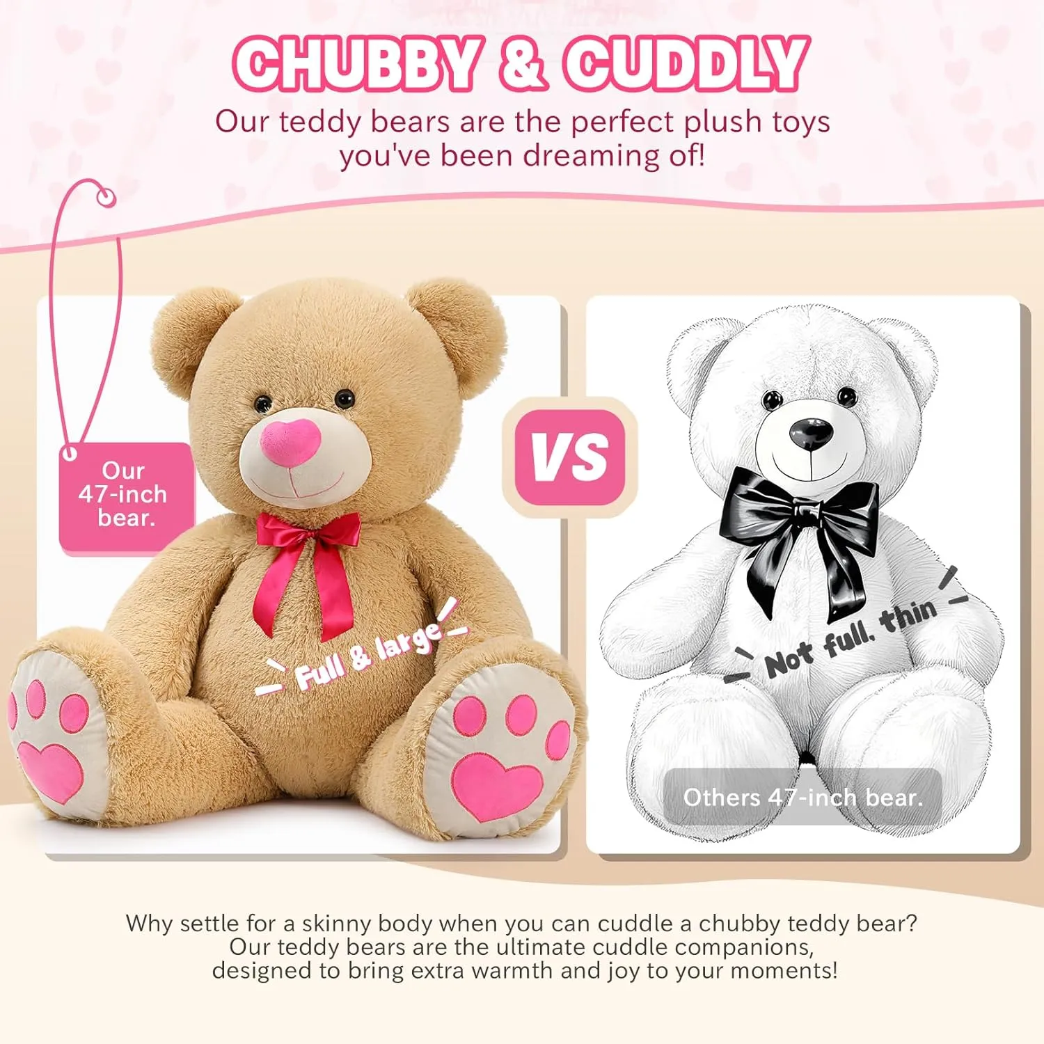 Tezituor Giant Teddy Bear Stuffed Animal 4 Feet, Stuffed Bear Valentine's Gift for Girlfriend Boyfriend Women Wife, Life Size Valentine's Bear Plush for Girl Boy Kids, Plush Teddy Bear for Birthday