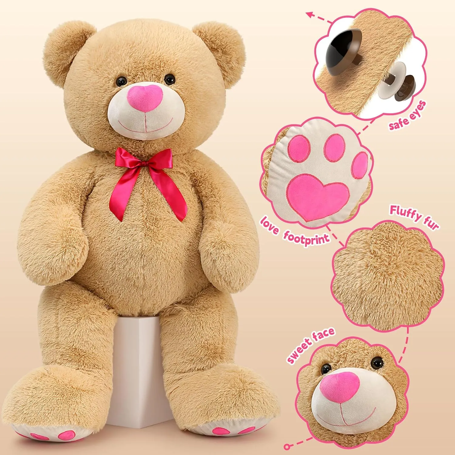 Tezituor Giant Teddy Bear Stuffed Animal 4 Feet, Stuffed Bear Valentine's Gift for Girlfriend Boyfriend Women Wife, Life Size Valentine's Bear Plush for Girl Boy Kids, Plush Teddy Bear for Birthday