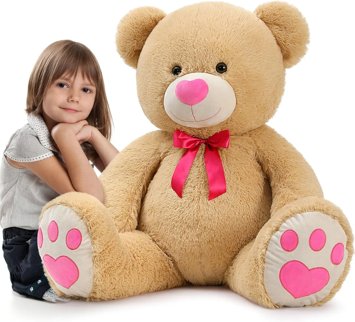 Tezituor Giant Teddy Bear Stuffed Animal 4 Feet, Stuffed Bear Valentine's Gift for Girlfriend Boyfriend Women Wife, Life Size Valentine's Bear Plush for Girl Boy Kids, Plush Teddy Bear for Birthday