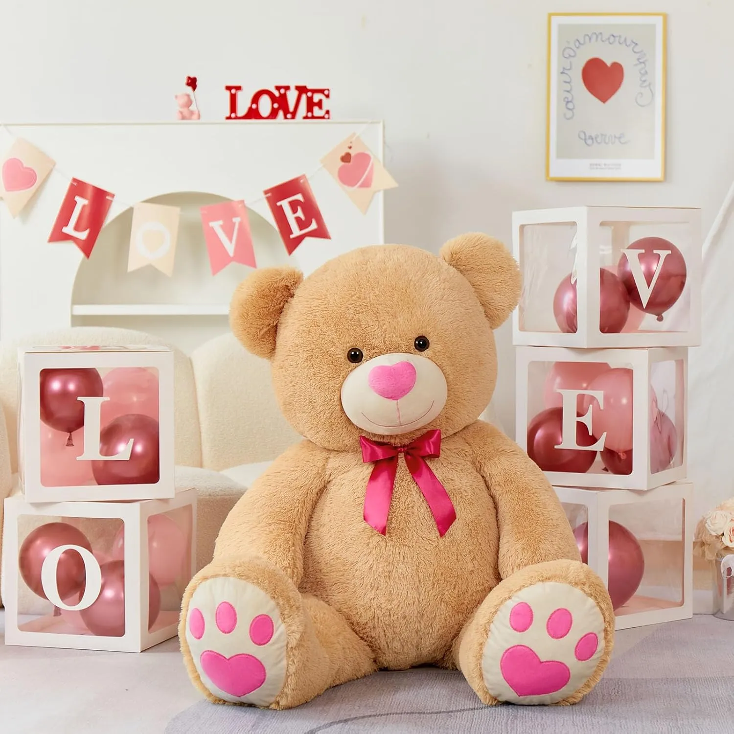 Tezituor Giant Teddy Bear Stuffed Animal 4 Feet, Stuffed Bear Valentine's Gift for Girlfriend Boyfriend Women Wife, Life Size Valentine's Bear Plush for Girl Boy Kids, Plush Teddy Bear for Birthday