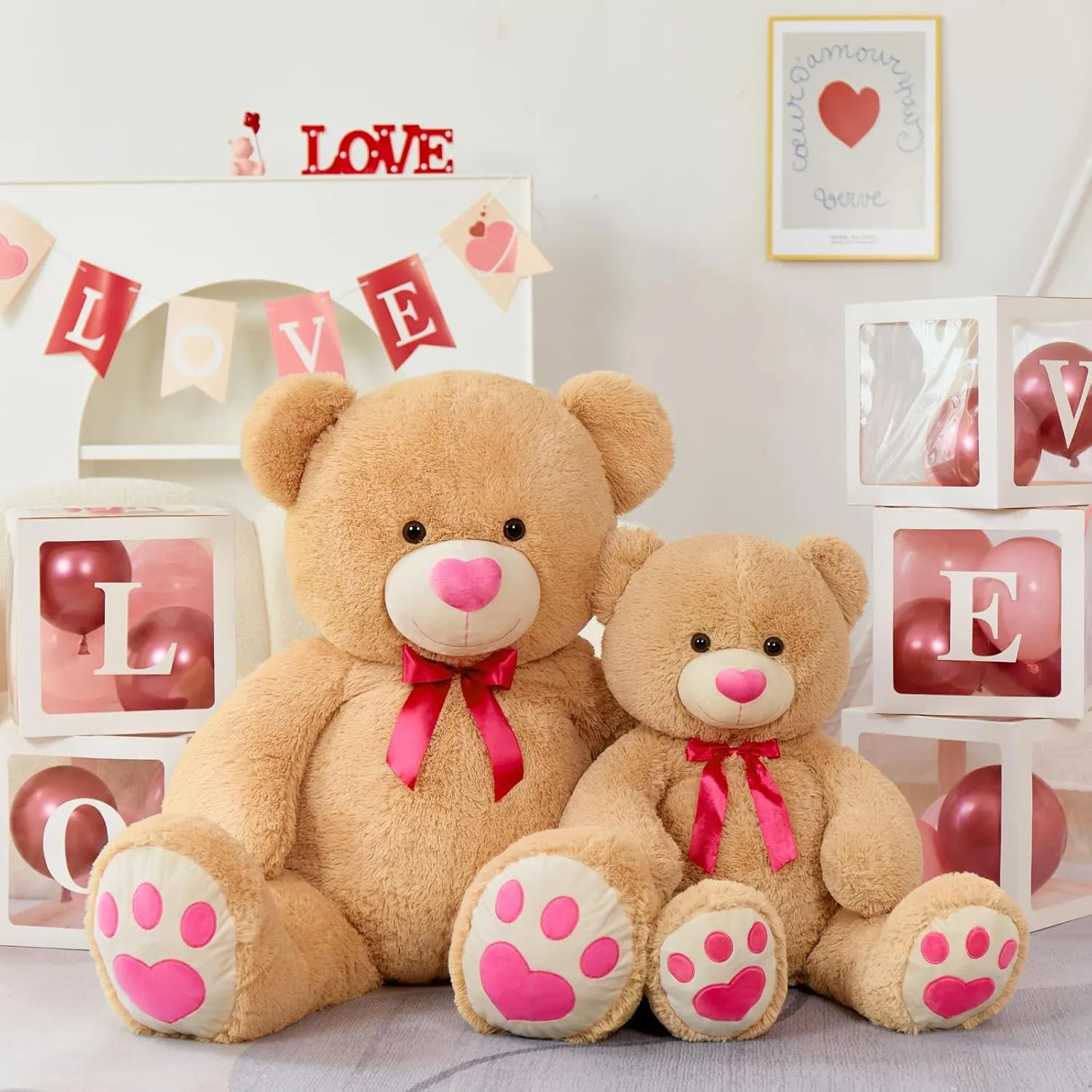 Tezituor Giant Teddy Bear Stuffed Animal 4 Feet, Stuffed Bear Valentine's Gift for Girlfriend Boyfriend Women Wife, Life Size Valentine's Bear Plush for Girl Boy Kids, Plush Teddy Bear for Birthday