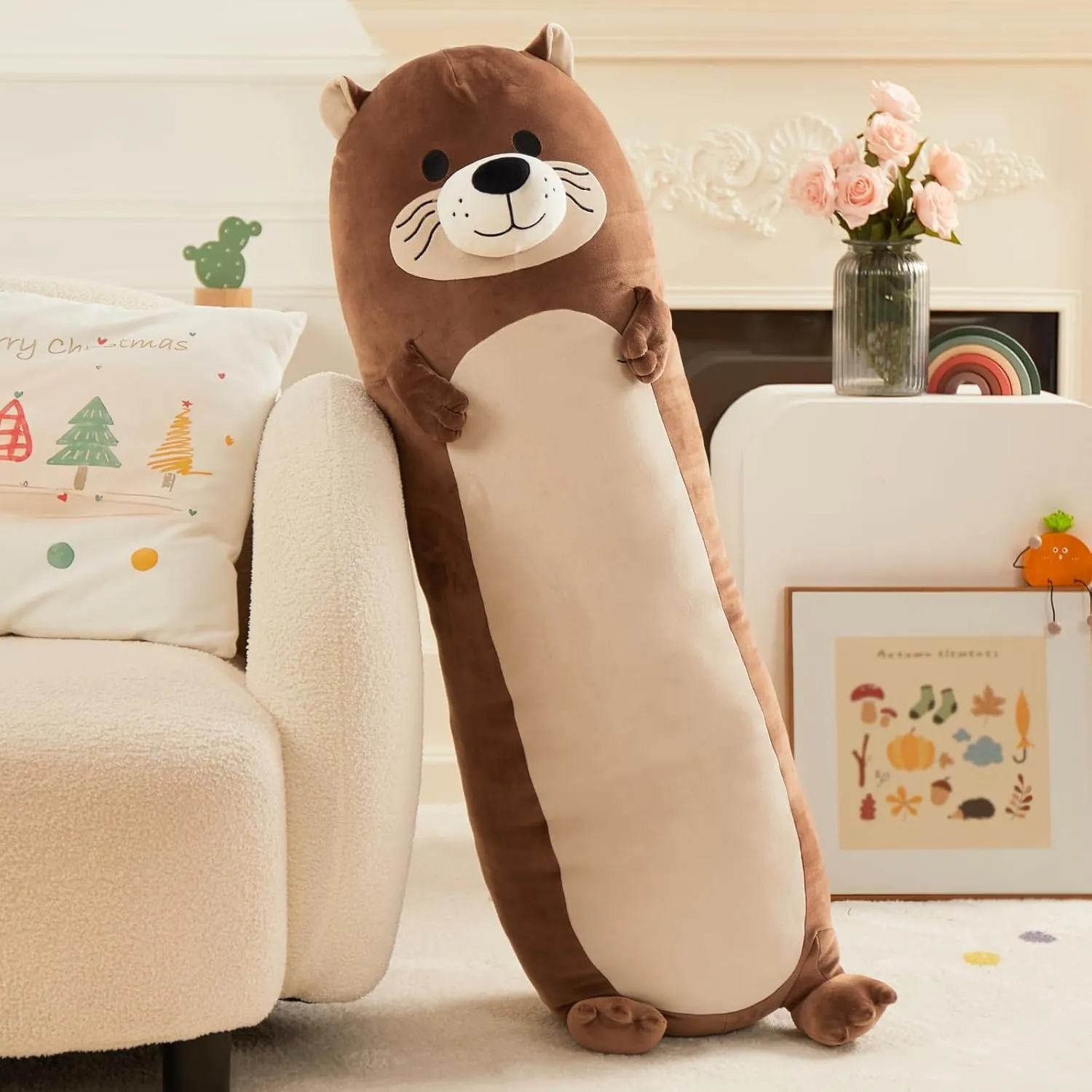 Tezituor Long Otter Plush Pillow,39.5" Giant Otter Stuffed Animal Soft Cuddly Sea Otter Long Body Pillow Sleeping Hugging Case Pillow Plush Toy Gifts for Kids Girlfriends Birthday Valentines Day