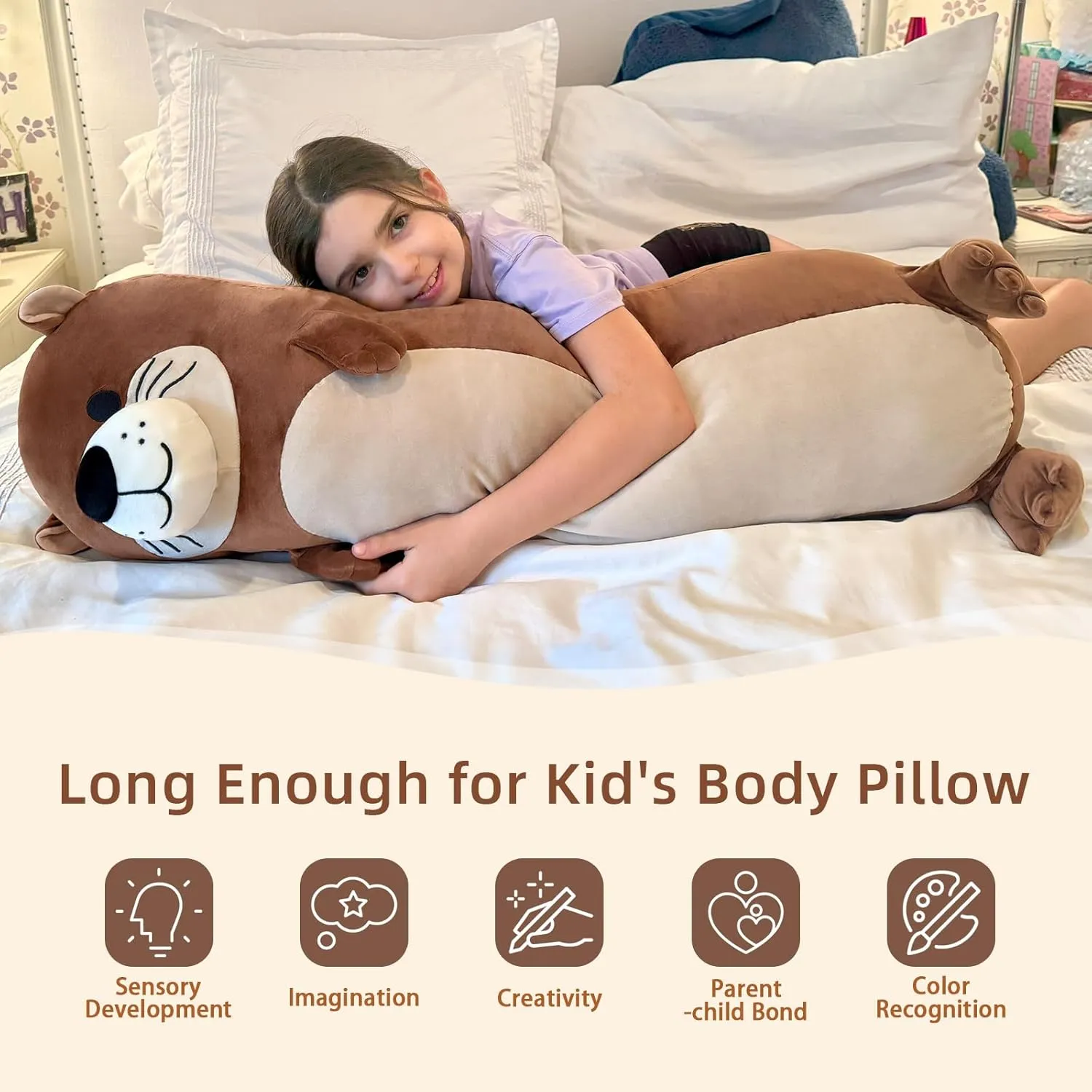 Tezituor Long Otter Plush Pillow,39.5" Giant Otter Stuffed Animal Soft Cuddly Sea Otter Long Body Pillow Sleeping Hugging Case Pillow Plush Toy Gifts for Kids Girlfriends Birthday Valentines Day