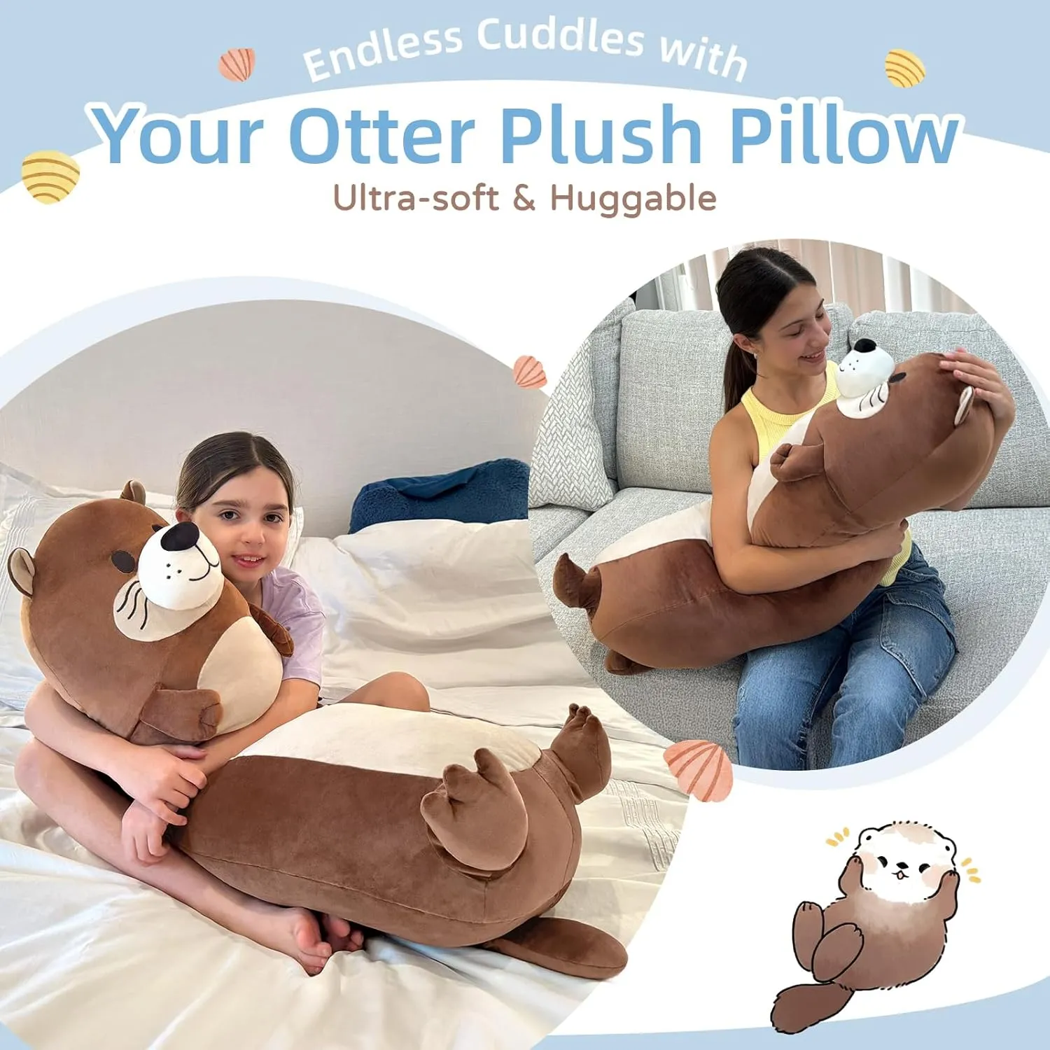 Tezituor Long Otter Plush Pillow,39.5" Giant Otter Stuffed Animal Soft Cuddly Sea Otter Long Body Pillow Sleeping Hugging Case Pillow Plush Toy Gifts for Kids Girlfriends Birthday Valentines Day