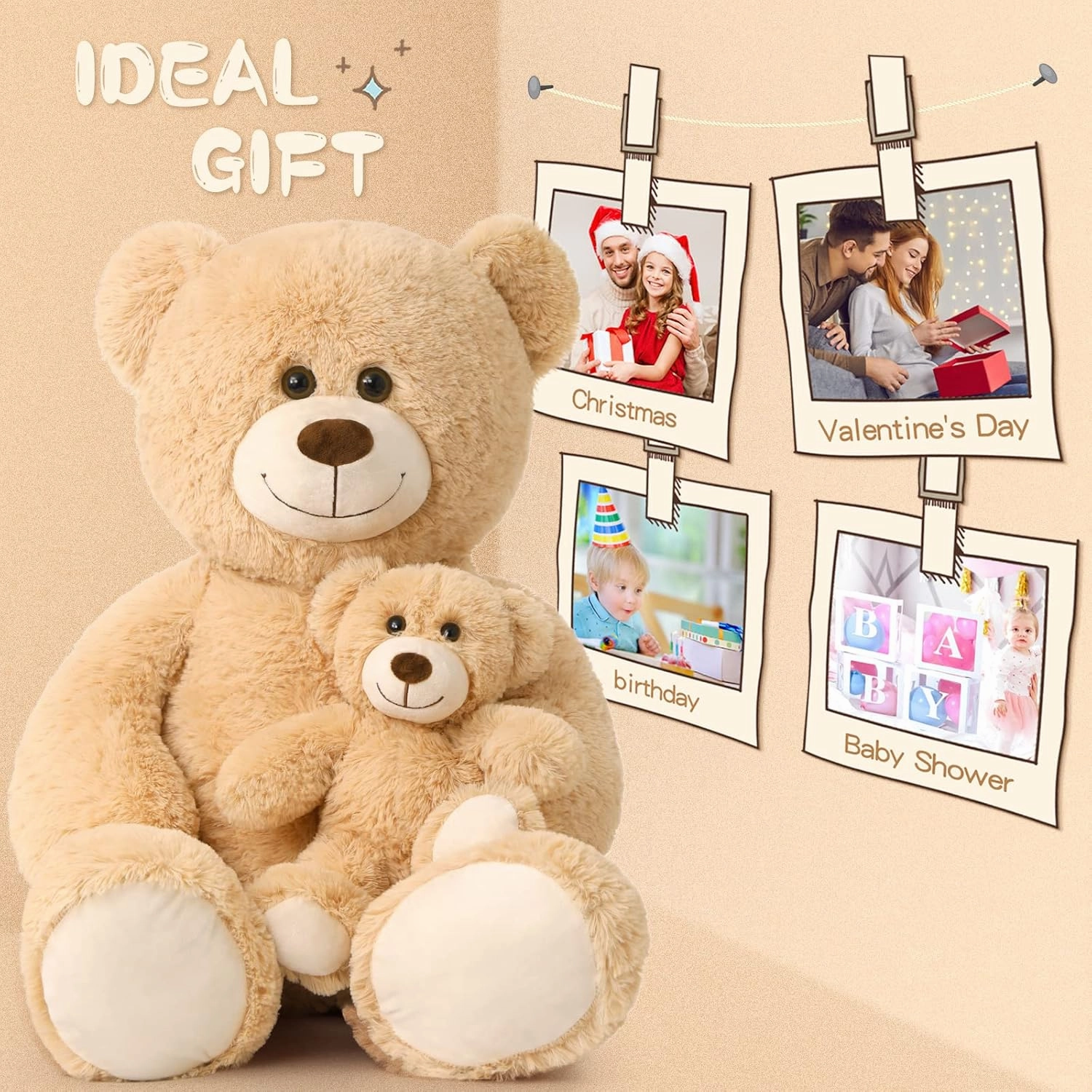 Tezituor Giant Stuffed Animal 39in, Large Teddy Bear Mommy with Baby, Big Stuffed Bear for Kids, Girlfriend on Mother's Day, Valentine, Christmas, Baby Shower, Light Brown