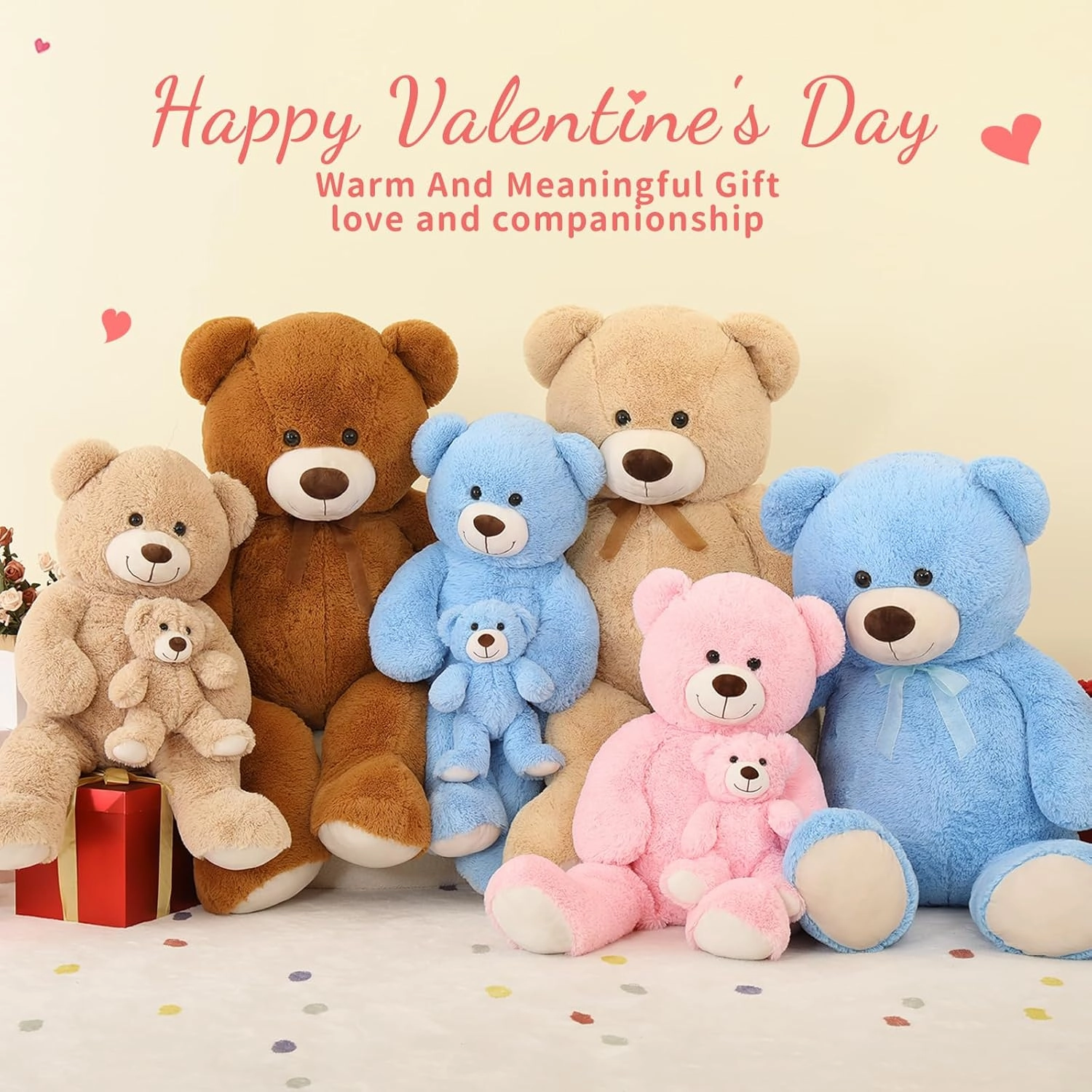 Tezituor Giant Stuffed Animal 39in, Large Teddy Bear Mommy with Baby, Big Stuffed Bear for Kids, Girlfriend on Mother's Day, Valentine, Christmas, Baby Shower, Light Brown