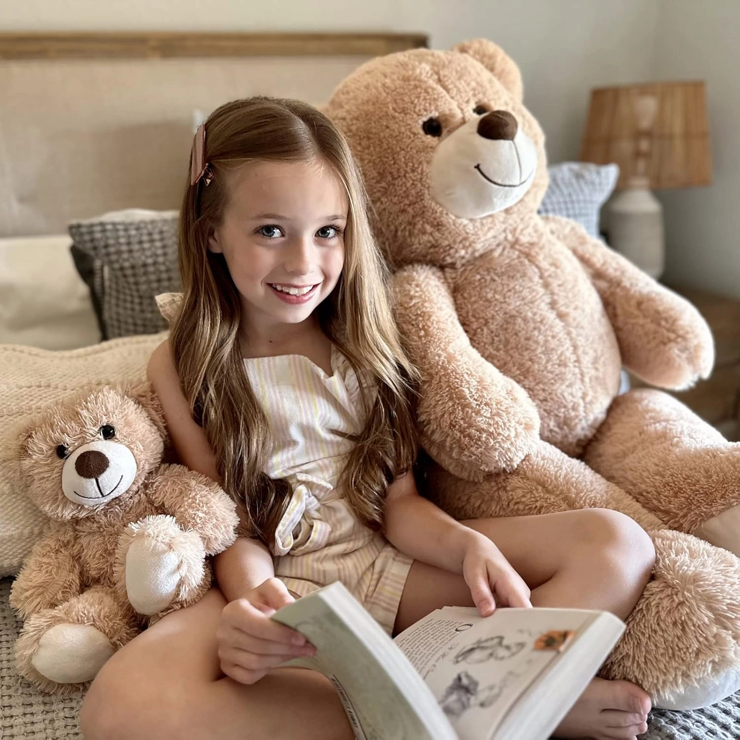 Tezituor Giant Stuffed Animal 39in, Large Teddy Bear Mommy with Baby, Big Stuffed Bear for Kids, Girlfriend on Mother's Day, Valentine, Christmas, Baby Shower, Light Brown