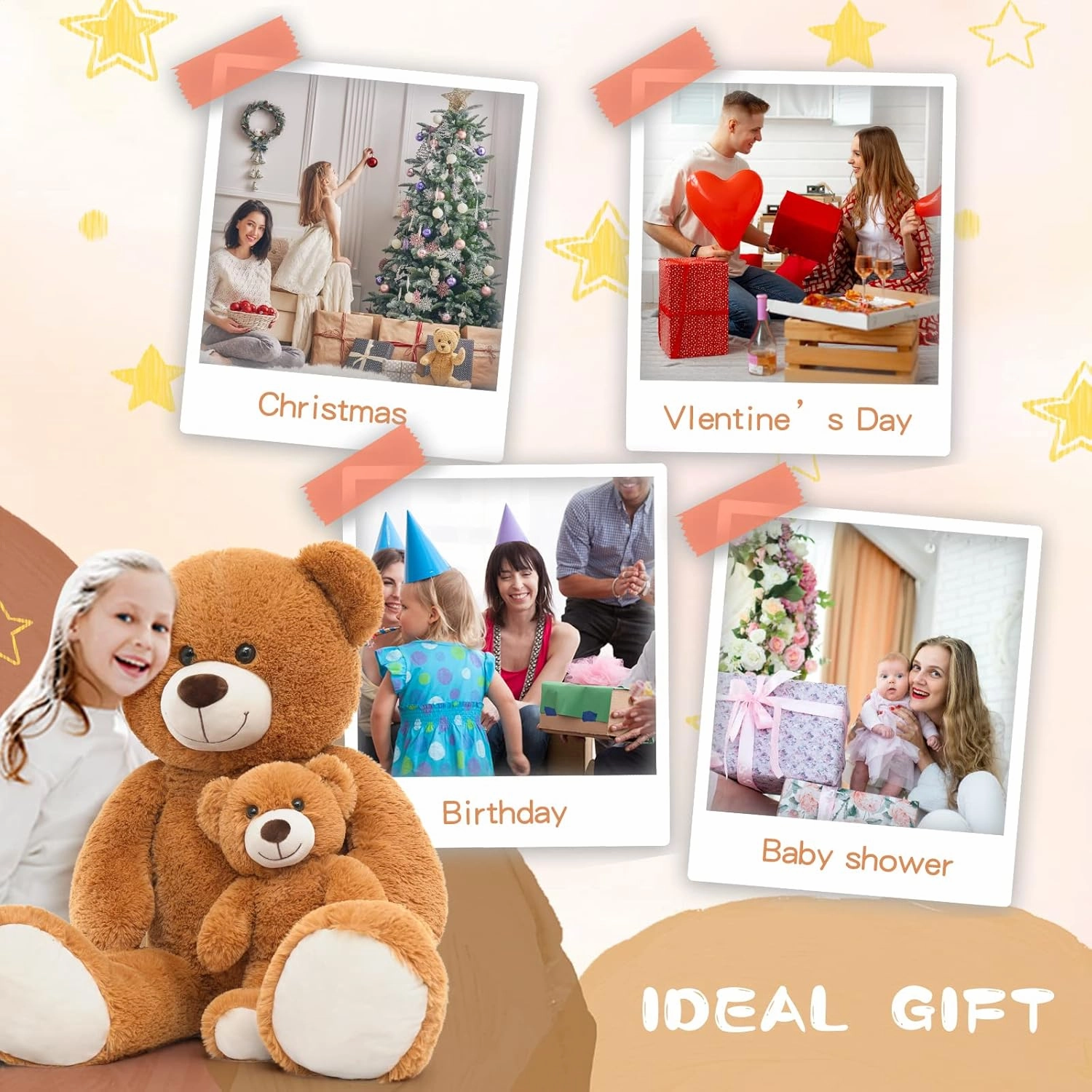 Tezituor Giant Stuffed Animal 39in, Large Teddy Bear Mommy with Baby, Big Teddy Bear for Kids, Girlfriend on Valentine, Christmas, Baby Shower, Brown