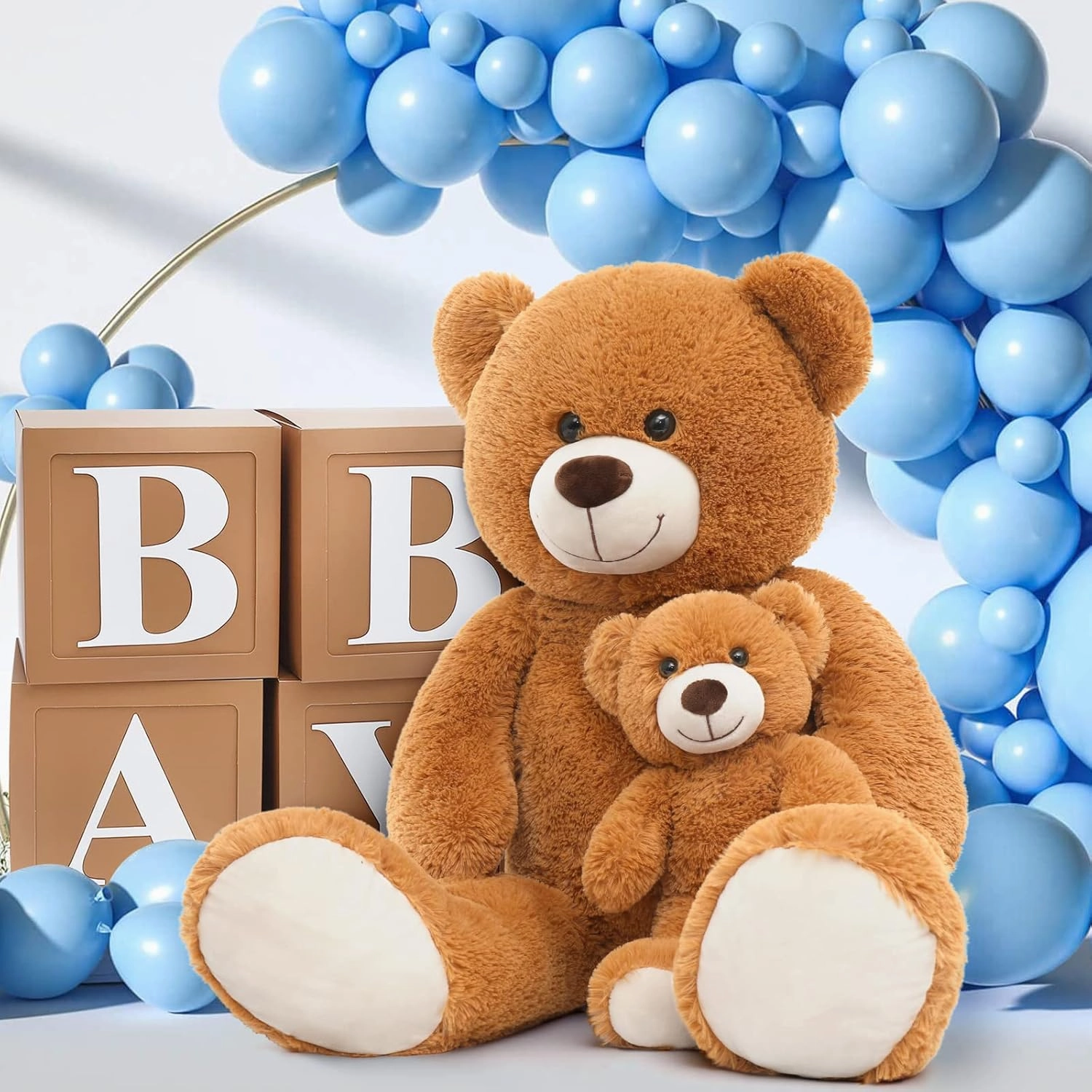 Tezituor Giant Stuffed Animal 39in, Large Teddy Bear Mommy with Baby, Big Teddy Bear for Kids, Girlfriend on Valentine, Christmas, Baby Shower, Brown