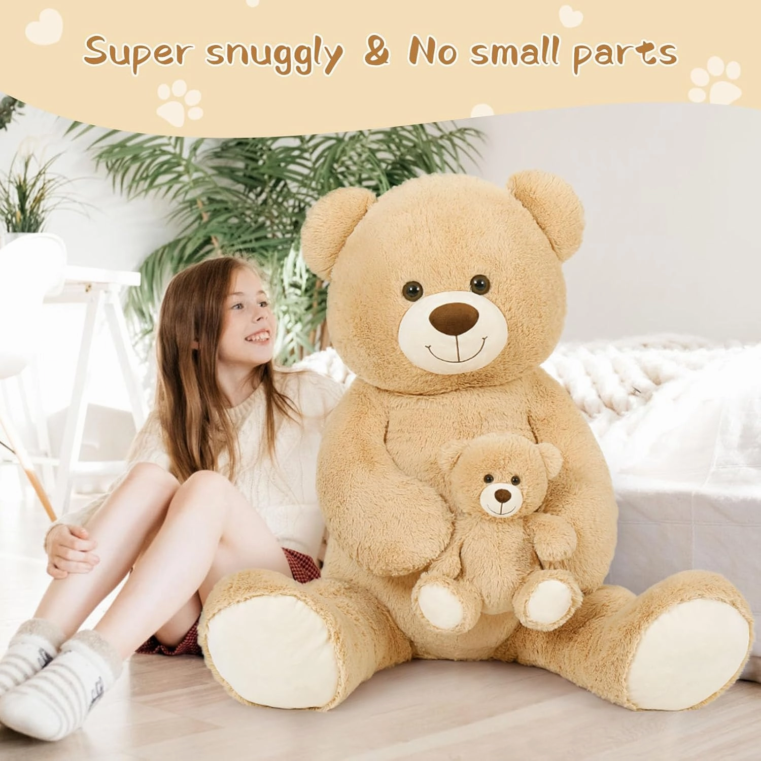 Tezituor Giant Stuffed Animal 51in, Large Teddy Bear Mommy with Baby, Big Teddy Bear for Kids, Girlfriend on Valentine, Christmas, Baby Shower, Birthday, Light Brown