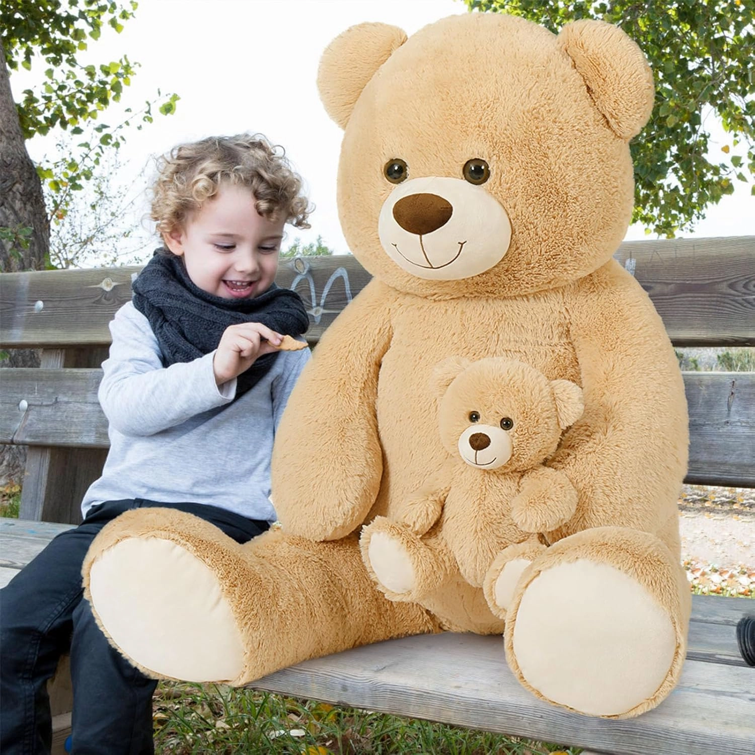 Tezituor Giant Stuffed Animal 51in, Large Teddy Bear Mommy with Baby, Big Teddy Bear for Kids, Girlfriend on Valentine, Christmas, Baby Shower, Birthday, Light Brown