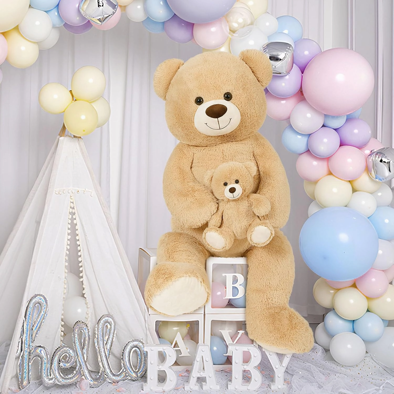 Tezituor Giant Stuffed Animal 51in, Large Teddy Bear Mommy with Baby, Big Teddy Bear for Kids, Girlfriend on Valentine, Christmas, Baby Shower, Birthday, Light Brown