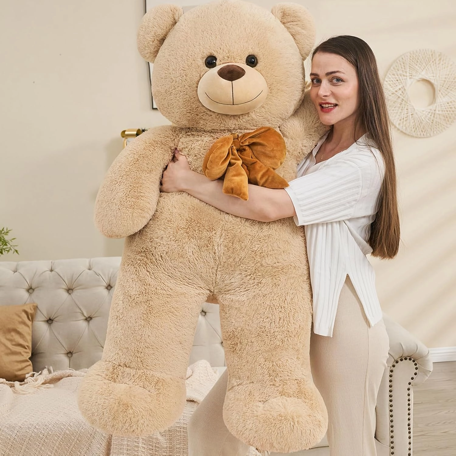 Tezituor Giant Teddy Bear, 4 Feet Soft Big Stuffed Animal Life Size 47 Inch Plush Bear Toy Valentine's Christmas Birthday Gift for Girlfriend Kids,Brown