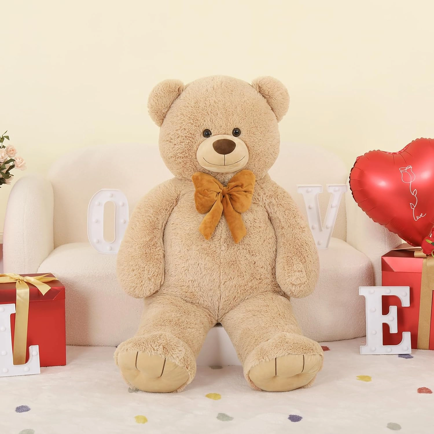 Tezituor Giant Teddy Bear, 4 Feet Soft Big Stuffed Animal Life Size 47 Inch Plush Bear Toy Valentine's Christmas Birthday Gift for Girlfriend Kids,Brown