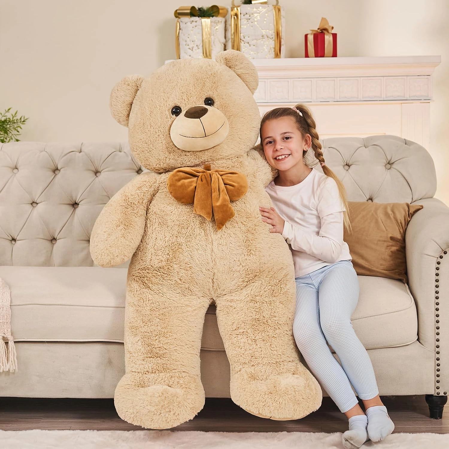 Tezituor Giant Teddy Bear, 4 Feet Soft Big Stuffed Animal Life Size 47 Inch Plush Bear Toy Valentine's Christmas Birthday Gift for Girlfriend Kids,Brown