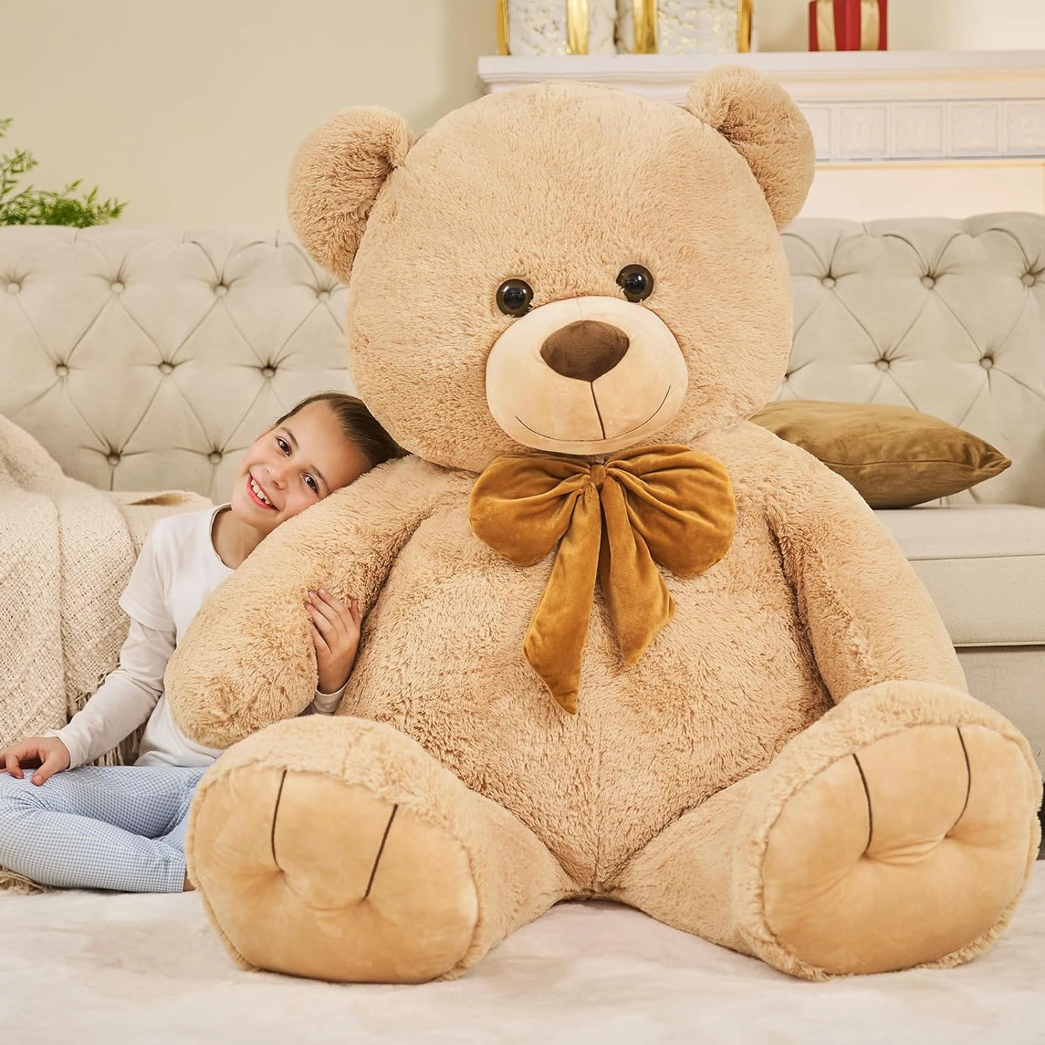 Tezituor Giant Teddy Bear 5 Feet, Soft 59" Big Bear Stuffed Animal Life Size Plush Bear Toy Valentine's Christmas Birthday Gift for Girlfriend Kids,Brown