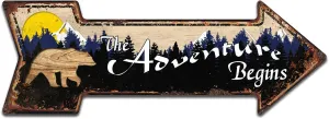 The Adventure Begins Sign, Woodland Nursery Decor, Bear Mountain Inspirational Quotes, Arrow Sign for Home Cabin Decor, Forest Camping Sign 6x18 Inches