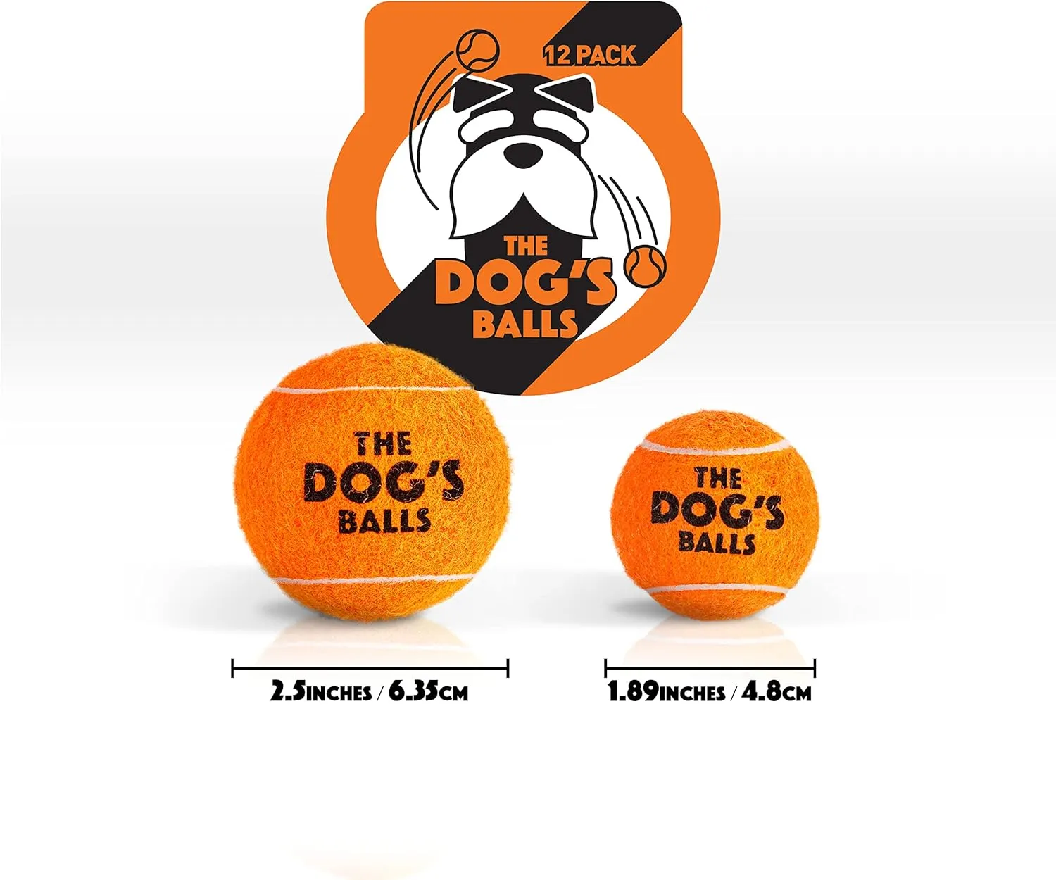 The Dog's Balls, Dog Tennis Balls, 12-Pack Orange, 2.5 Inches Diameter Dog Toy, Strong Dog & Puppy Ball for Training, Play, Exercise & Fetch