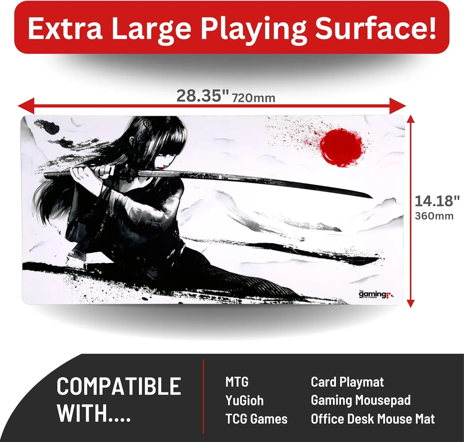 The Gaming Mat Company Single Player MTG Playmat & Mouse Pad – 28" x 14" Samurai Girl Gaming Mouse Pad Compatible with Magic: The Gathering playmats, MTG Cards, TCG Gaming mat