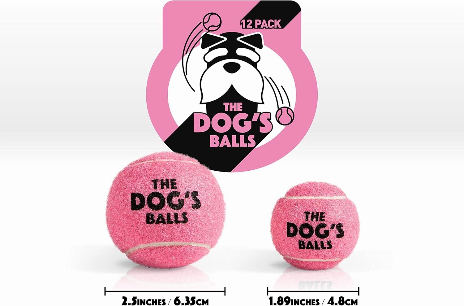 The Dog's Balls, Dog Tennis Balls, 12-Pack Pink, 2.5 Inches Diameter Dog Toy, Strong Dog & Puppy Ball for Training, Play, Exercise & Fetch