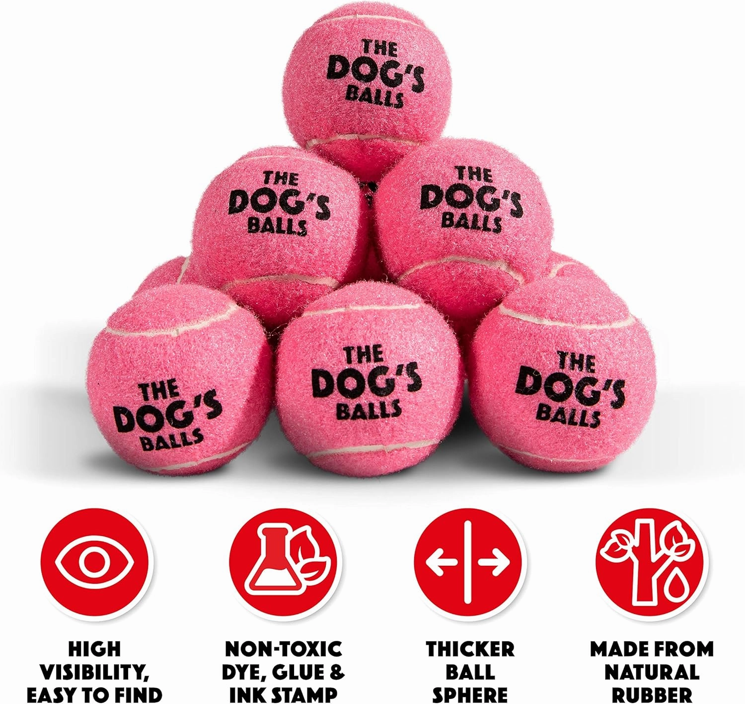 The Dog's Balls, Dog Tennis Balls, 12-Pack Pink, 2.5 Inches Diameter Dog Toy, Strong Dog & Puppy Ball for Training, Play, Exercise & Fetch