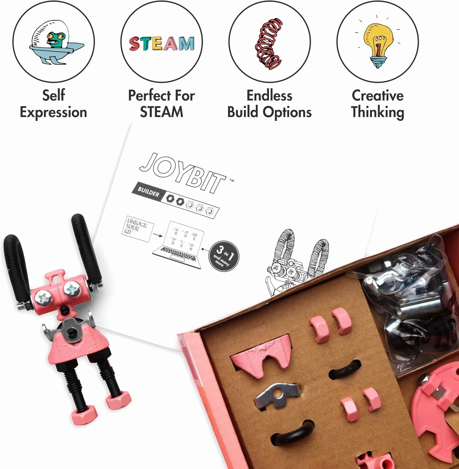 The Off Bits JoyBit Build Your Own Robot Toy Construction Set, Educational Easter Gift Ideas STEM Activities Learning Kit, Creative Build and Play Model Kit Steam Toys for 6 7 8 9 10  Year Old