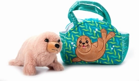 The Petting Zoo Sea Lion Stuffed Animal Plushie and Purse Set, Gifts for Kids, Sealife Animal Toy, Brown Sea Lion Plush Toy and Purse Pet Carrier