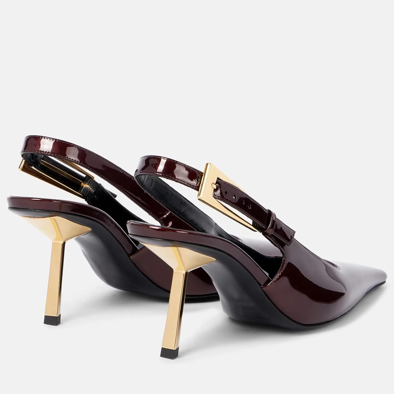 THESHY Women's Slingback Stiletto High Heels Square Toe Metal Buckle Pumps Backless Patent Leather Fashion Dress Shoes for Women