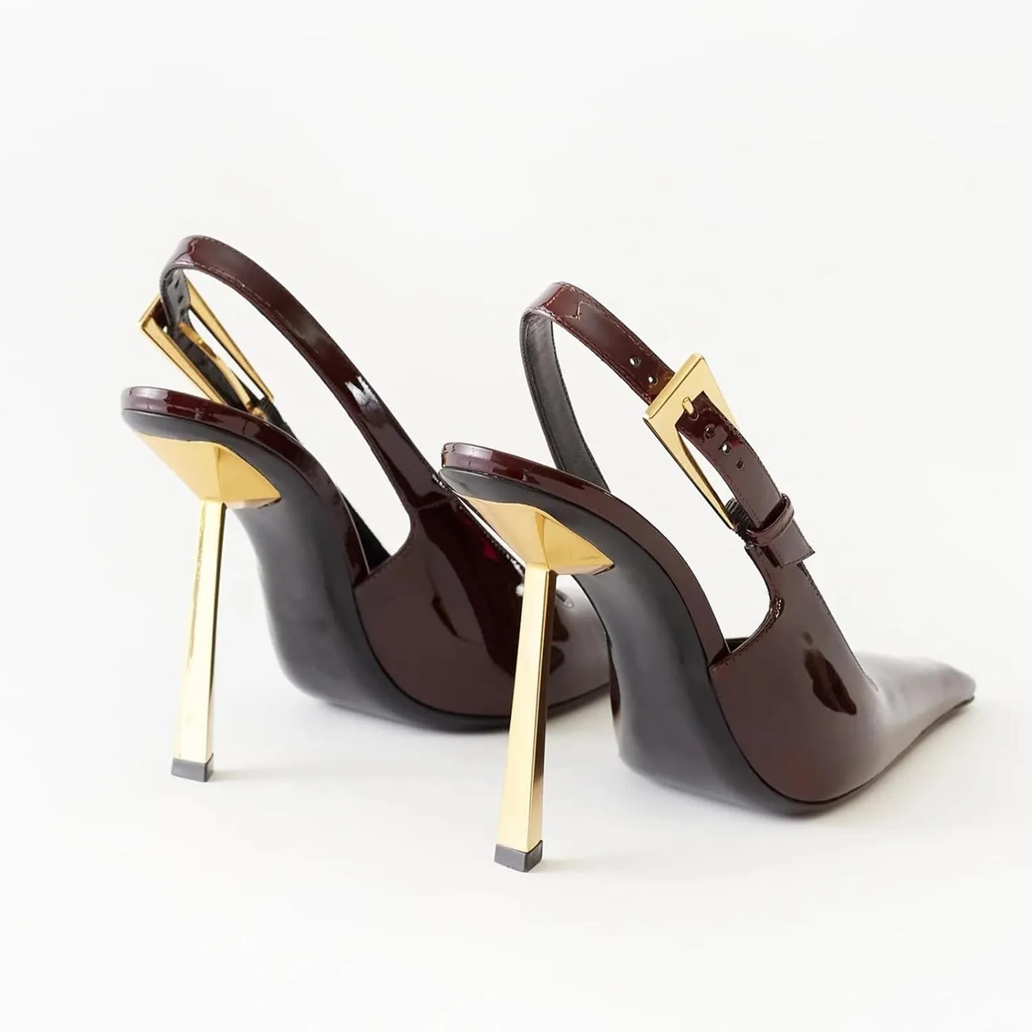 THESHY Women's Slingback Stiletto High Heels Square Toe Metal Buckle Pumps Backless Patent Leather Fashion Dress Shoes for Women