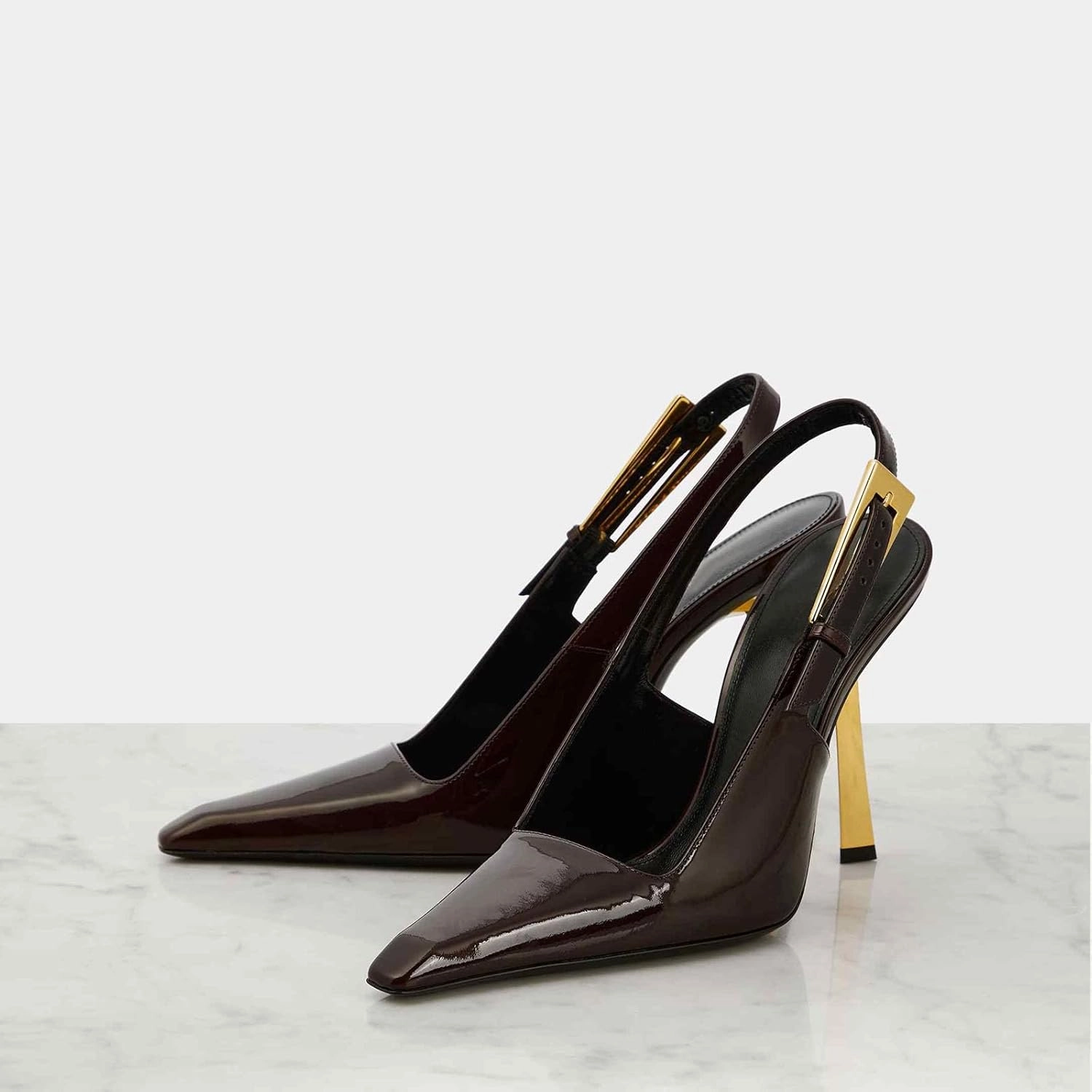 THESHY Women's Slingback Stiletto High Heels Square Toe Metal Buckle Pumps Backless Patent Leather Fashion Dress Shoes for Women