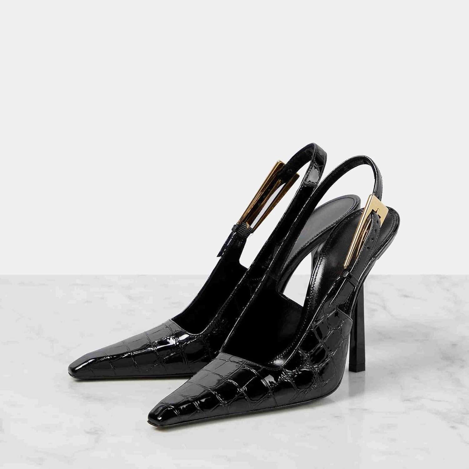 THESHY Women's Slingback Stiletto High Heels Square Toe Metal Buckle Pumps Backless Patent Leather Fashion Dress Shoes for Women