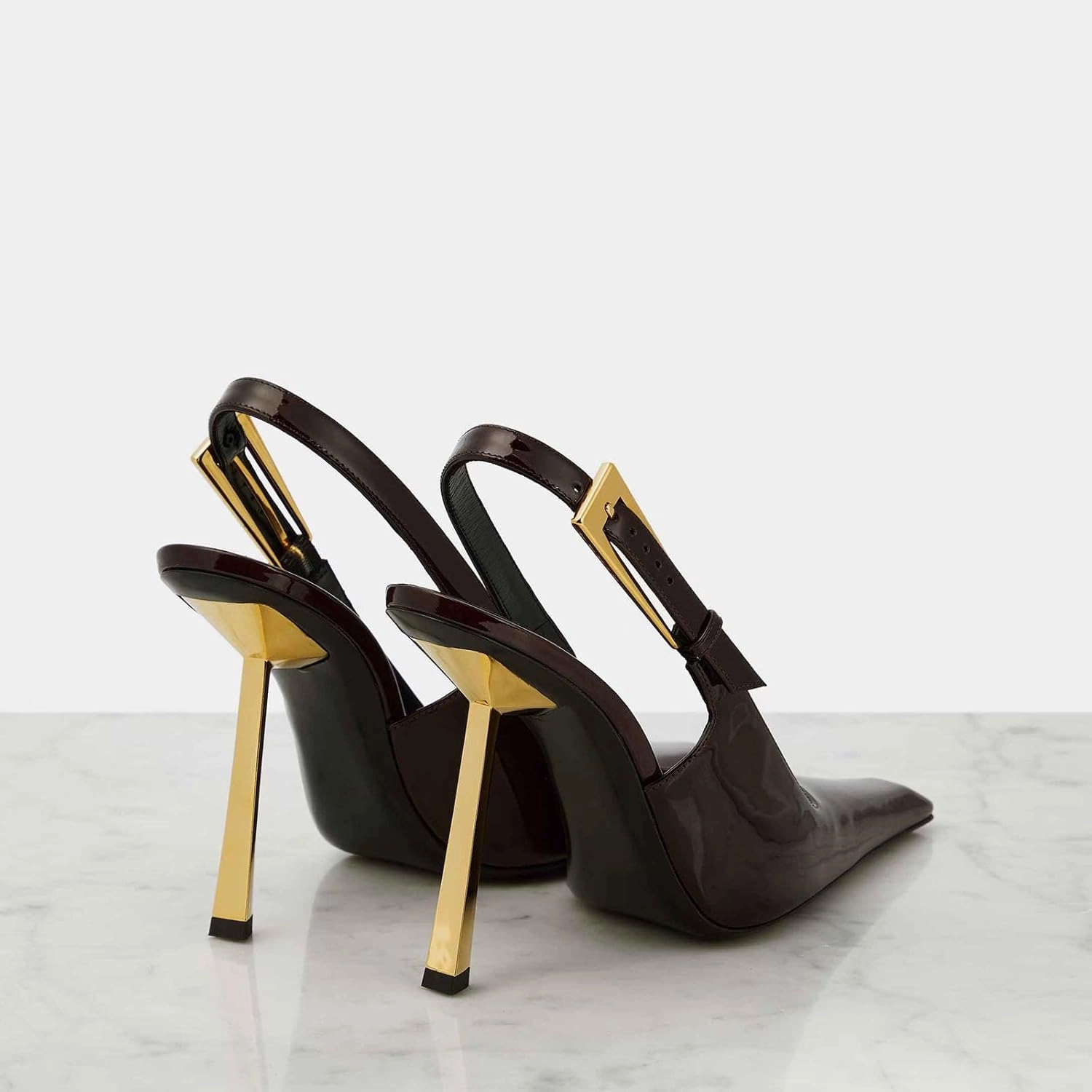 THESHY Women's Slingback Stiletto High Heels Square Toe Metal Buckle Pumps Backless Patent Leather Fashion Dress Shoes for Women