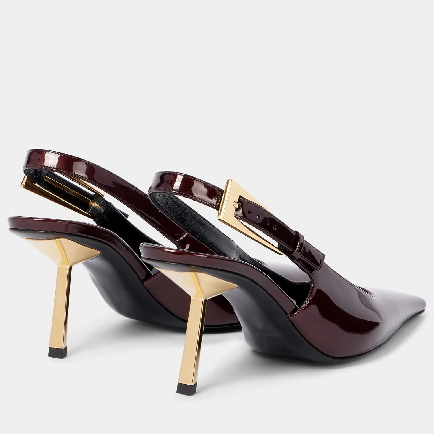 THESHY Women's Slingback Stiletto High Heels Square Toe Metal Buckle Pumps Backless Patent Leather Fashion Dress Shoes for Women
