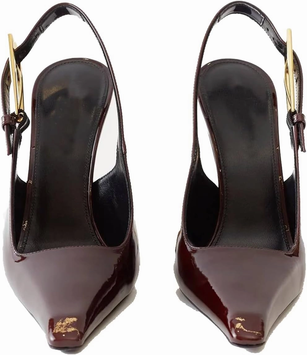 THESHY Women's Slingback Stiletto High Heels Square Toe Metal Buckle Pumps Backless Patent Leather Fashion Dress Shoes for Women