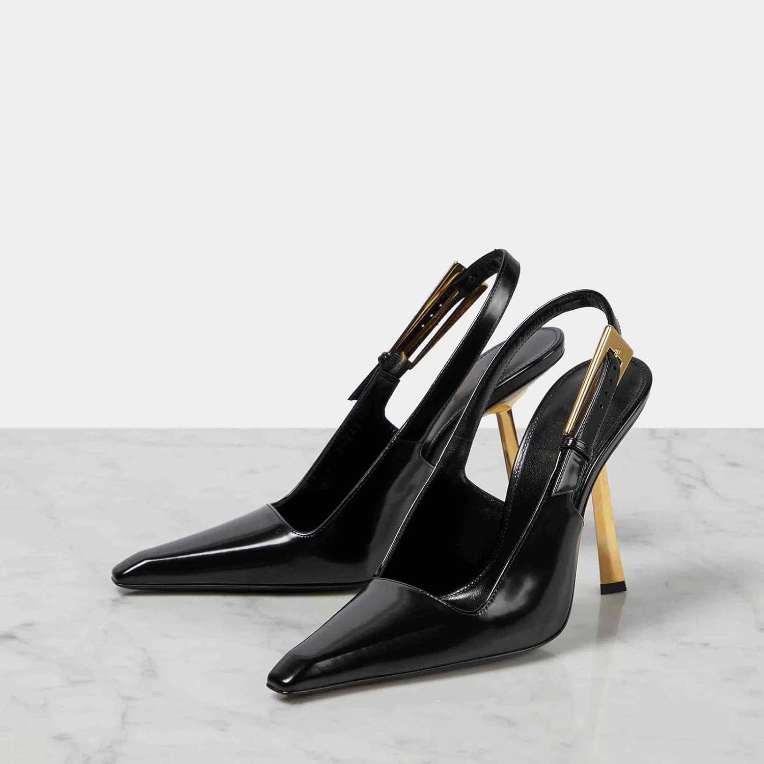 THESHY Women's Slingback Stiletto High Heels Square Toe Metal Buckle Pumps Backless Patent Leather Fashion Dress Shoes for Women